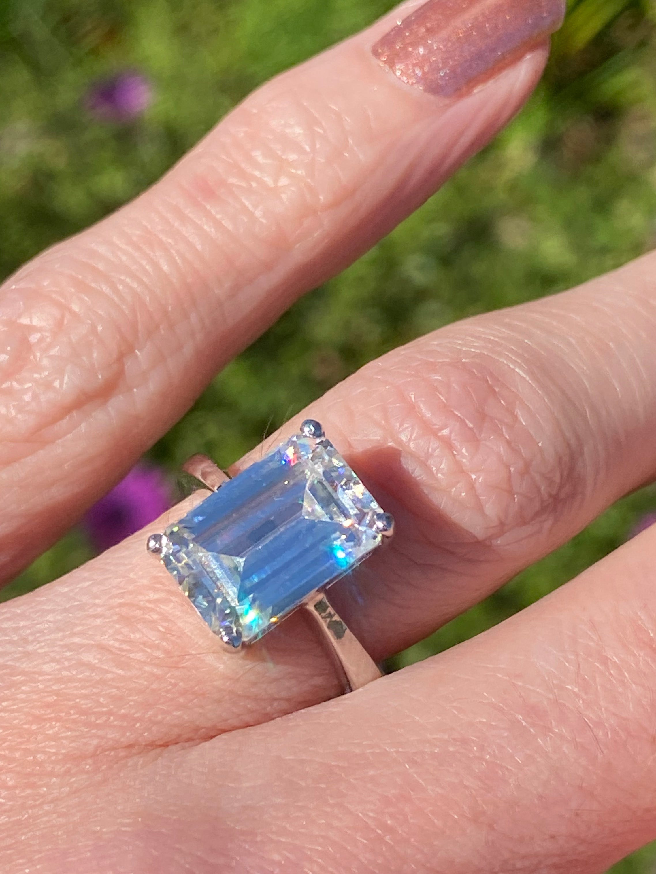 4.60 Carat Emerald Cut Moissanite Solitaire Engagement Ring in Sterling Silver