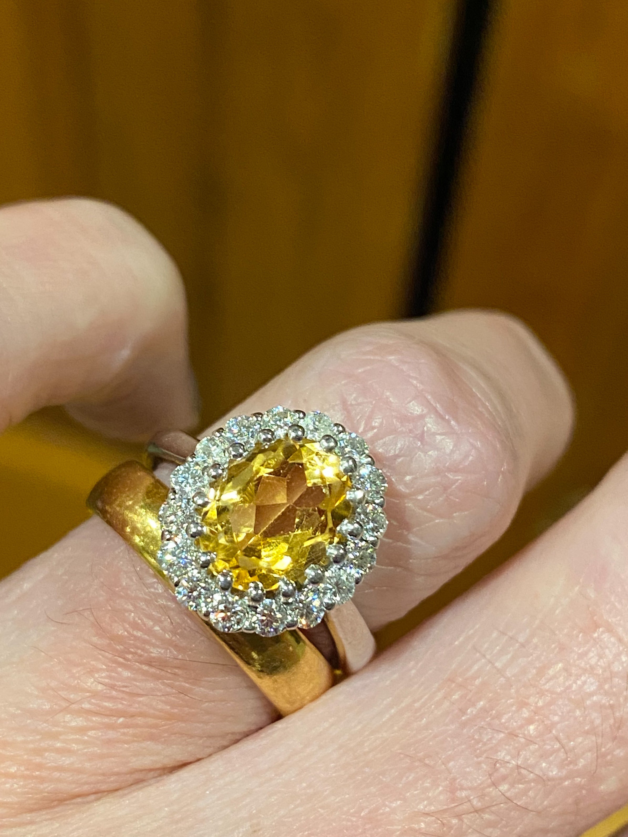 2.52 CTW Oval Cut Citrine and Moissanite Halo Cocktail Ring in Sterling Silver