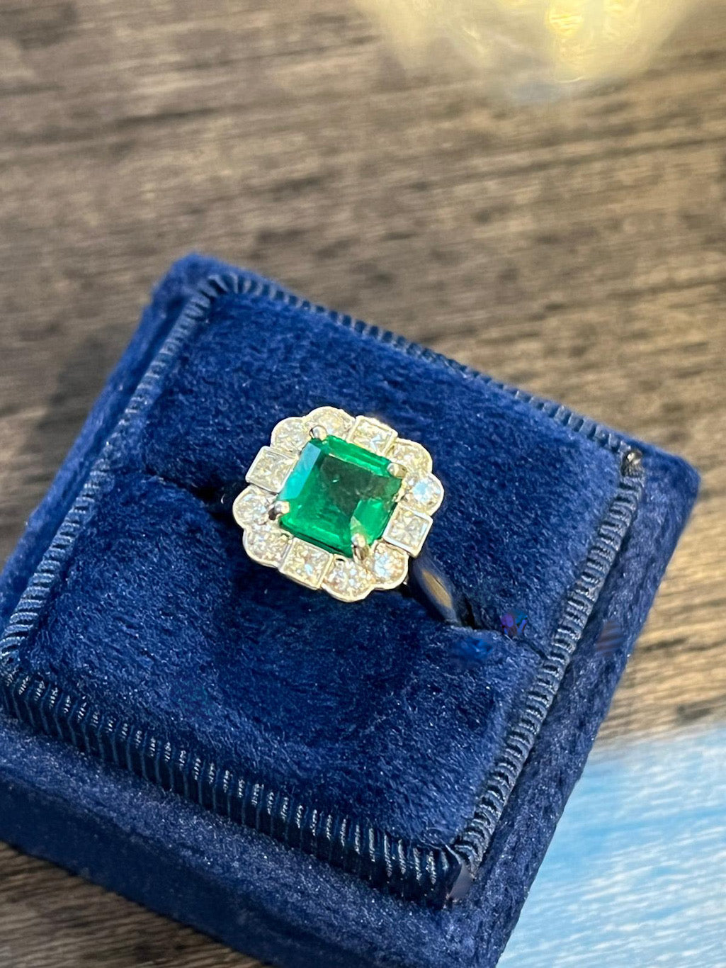 1.35 Carat Emerald and 0.49ctw Natural Diamond Ring in Platinum