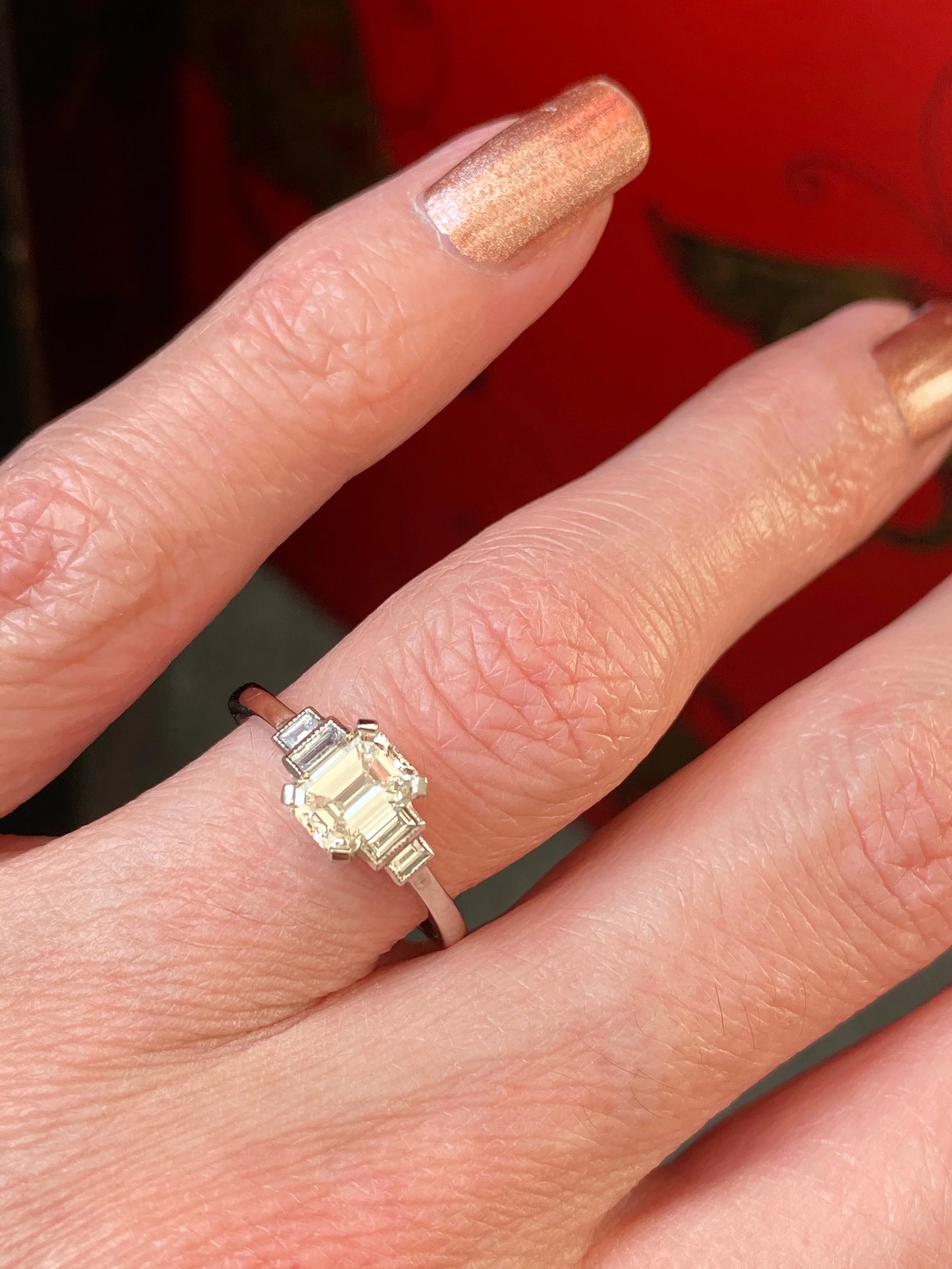 Heritage 1.15 CTW + Emerald Cut Lab Grown Diamond Engagement Ring, at Least F Colour / VVS Clarity