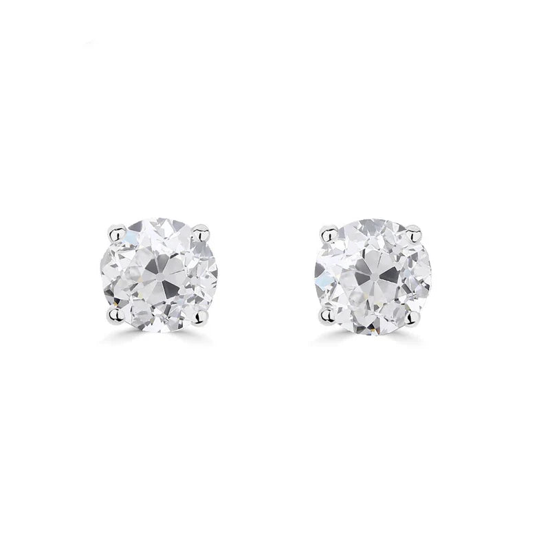 Heritage 2.00 CTW + Old Cut Lab Grown Diamond Solitaire Stud Earrings, at Least F Colour / VS Clarity