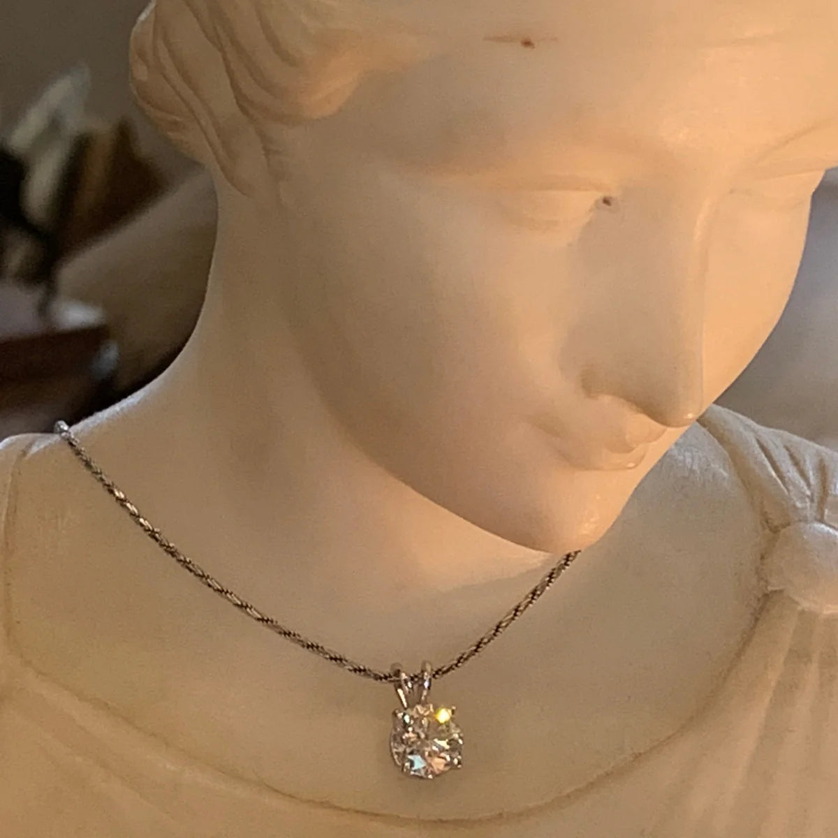 Heritage 1.45 CT + Old Euro Cut Lab Grown Diamond Pendant Necklace, at Least F Colour / VS Clarity