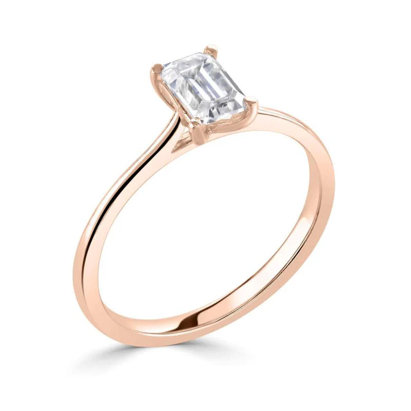 1.00 CT + Emerald Cut Lab Grown Diamond Solitaire Engagement Ring, at Least F Colour / VVS Clarity
