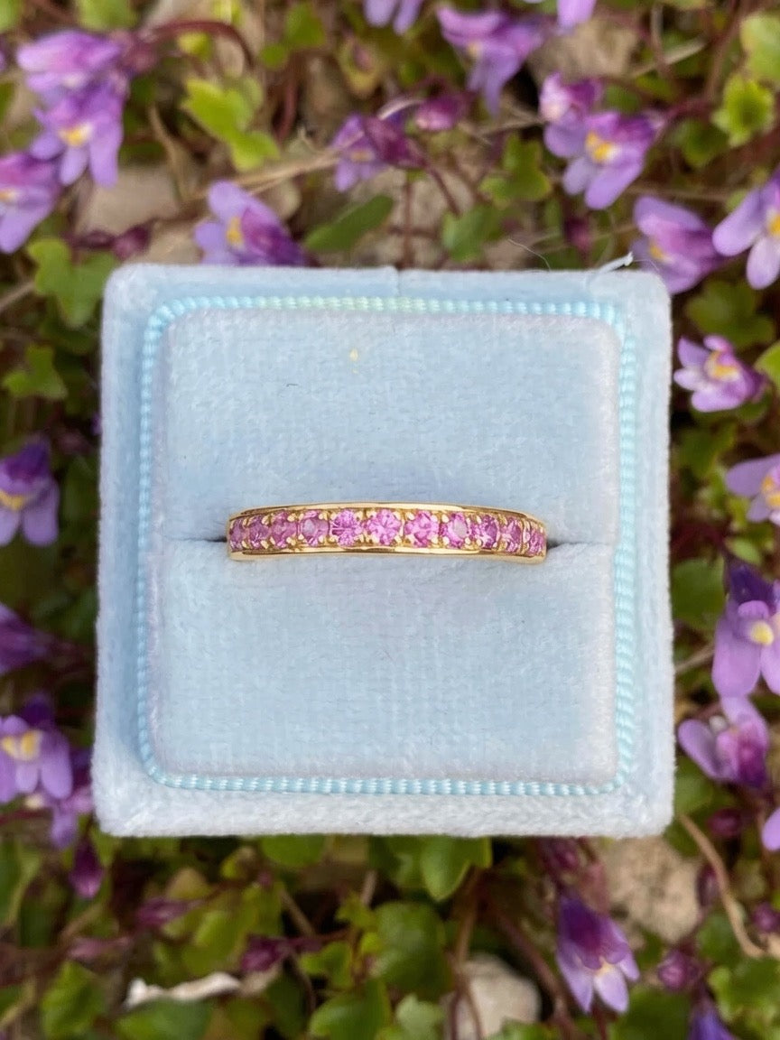 0.50ctw Hot Pink Sapphire Eternity Stacking Ring in Sterling Silver / 9ct Yellow Gold