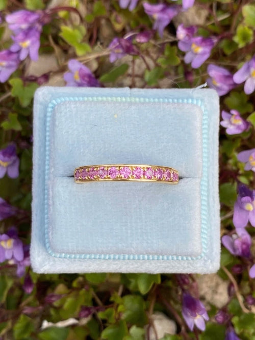 0.50ctw Hot Pink Sapphire Eternity Stacking Ring in Sterling Silver / 9ct Yellow Gold