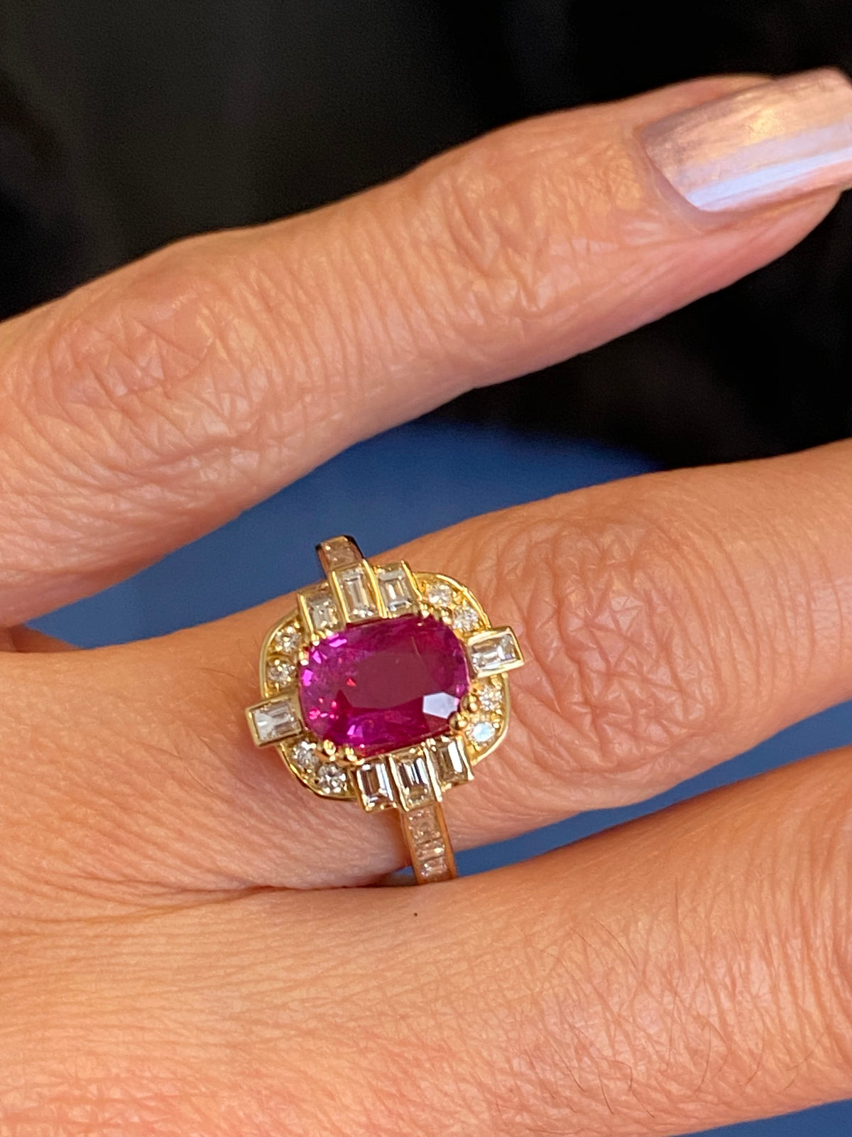 2.90 CTW Gubelin Certified No Heat Ruby and Natural Diamond Halo Ring in 18ct Yellow Gold