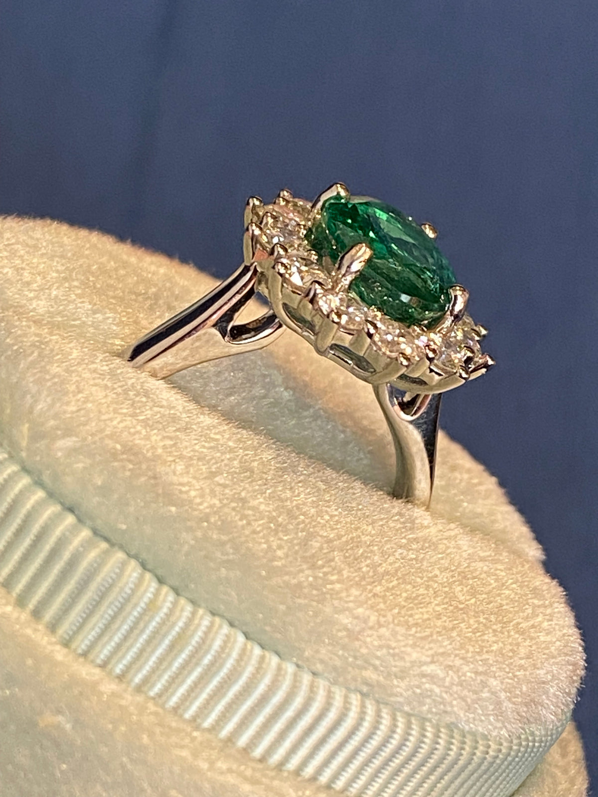2.98 CTW Oval Cut Emerald and Natural Diamond Halo Ring in Platinum