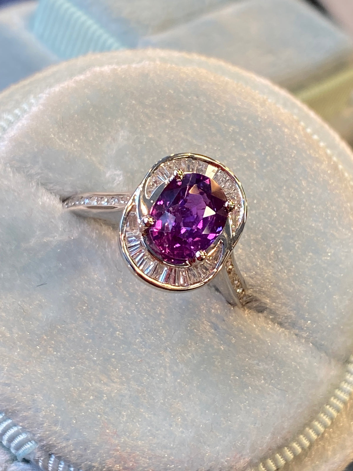 1.52 Carat Purple Sapphire and 0.36ctw Natural Diamond Halo Ring in Platinum