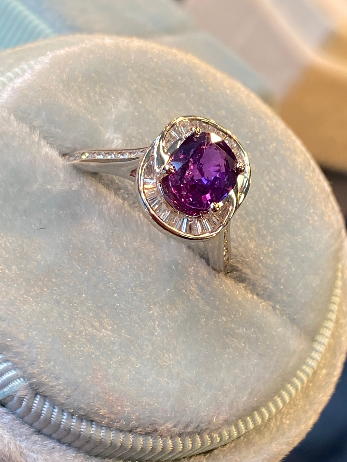 1.52 Carat Purple Sapphire and 0.36ctw Natural Diamond Halo Ring in Platinum