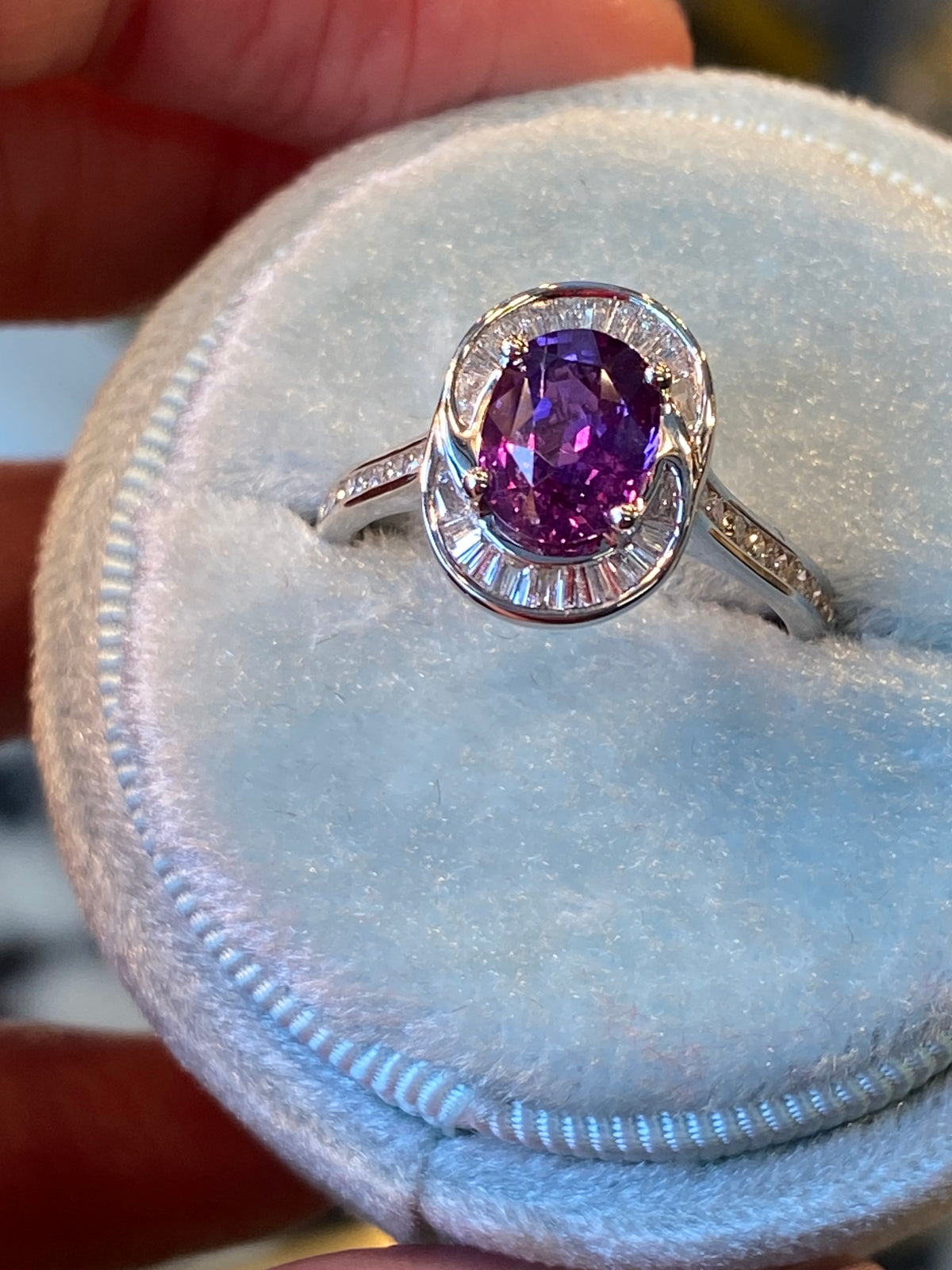 1.52 Carat Purple Sapphire and 0.36ctw Natural Diamond Halo Ring in Platinum