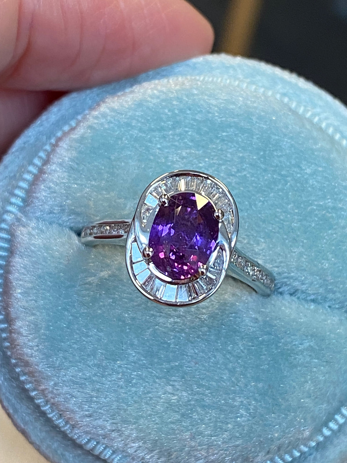 1.52 Carat Purple Sapphire and 0.36ctw Natural Diamond Halo Ring in Platinum