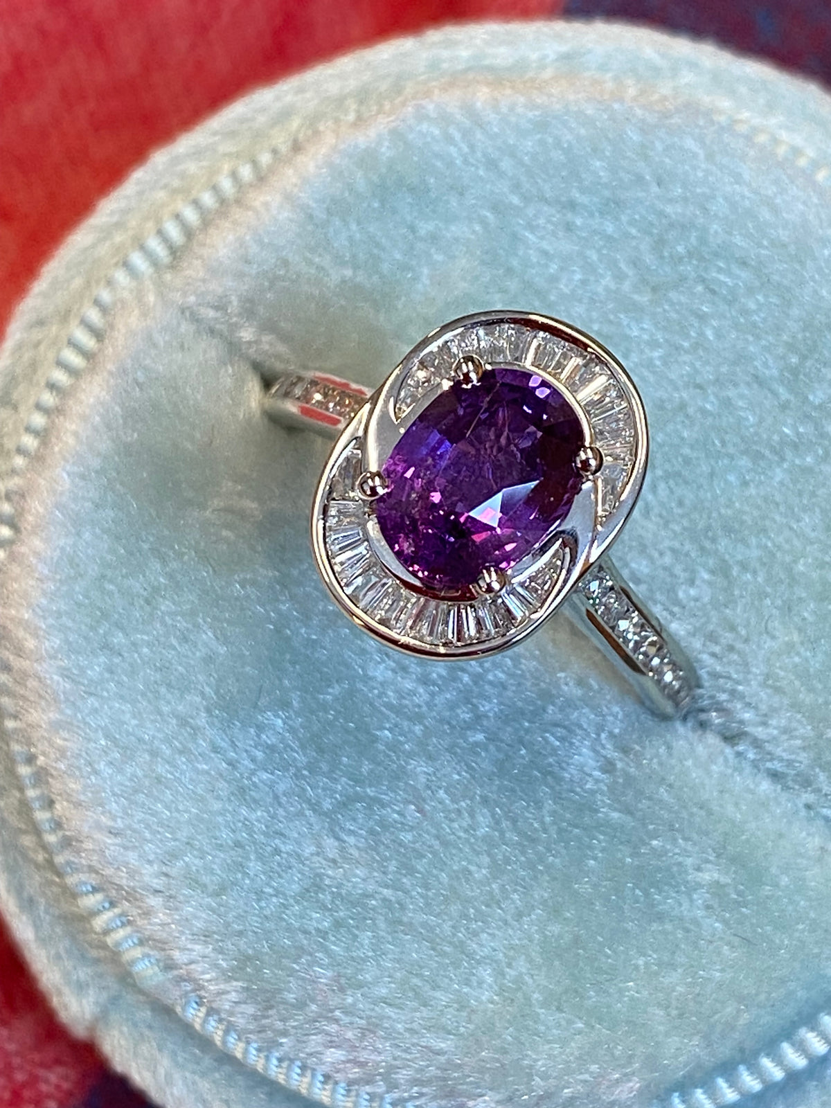 1.52 Carat Purple Sapphire and 0.36ctw Natural Diamond Halo Ring in Platinum