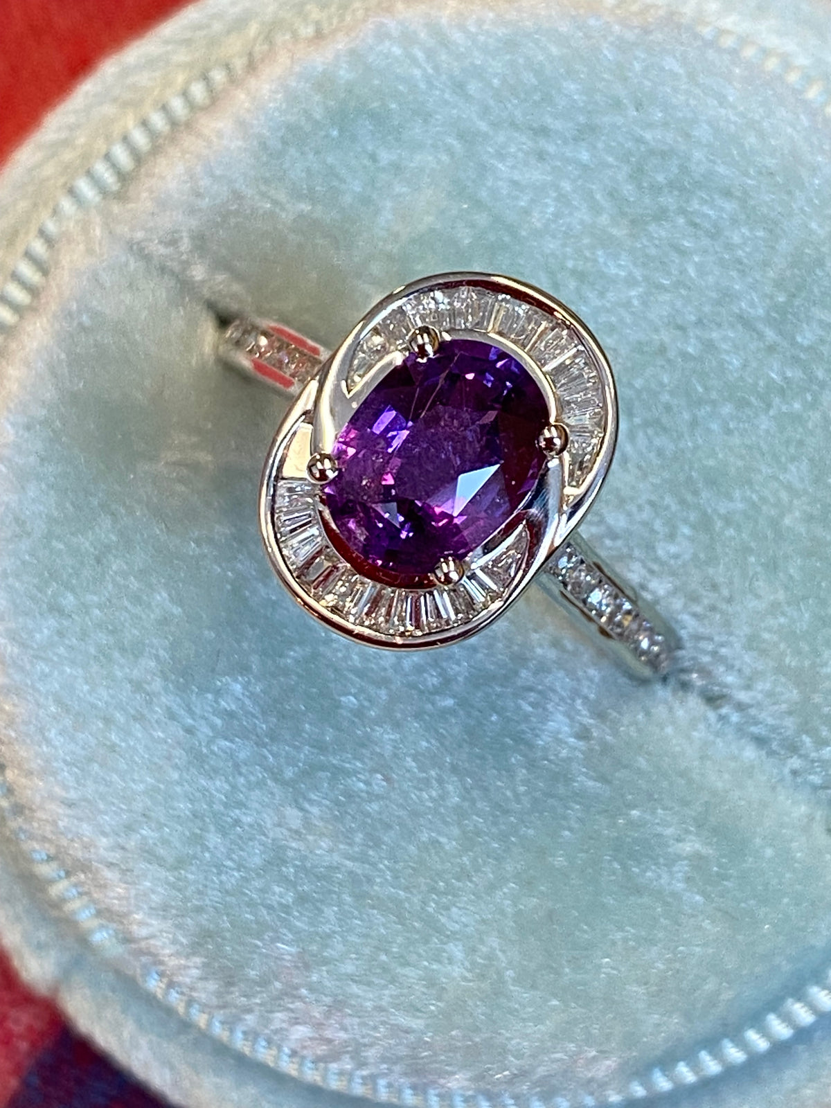 1.52 Carat Purple Sapphire and 0.36ctw Natural Diamond Halo Ring in Platinum