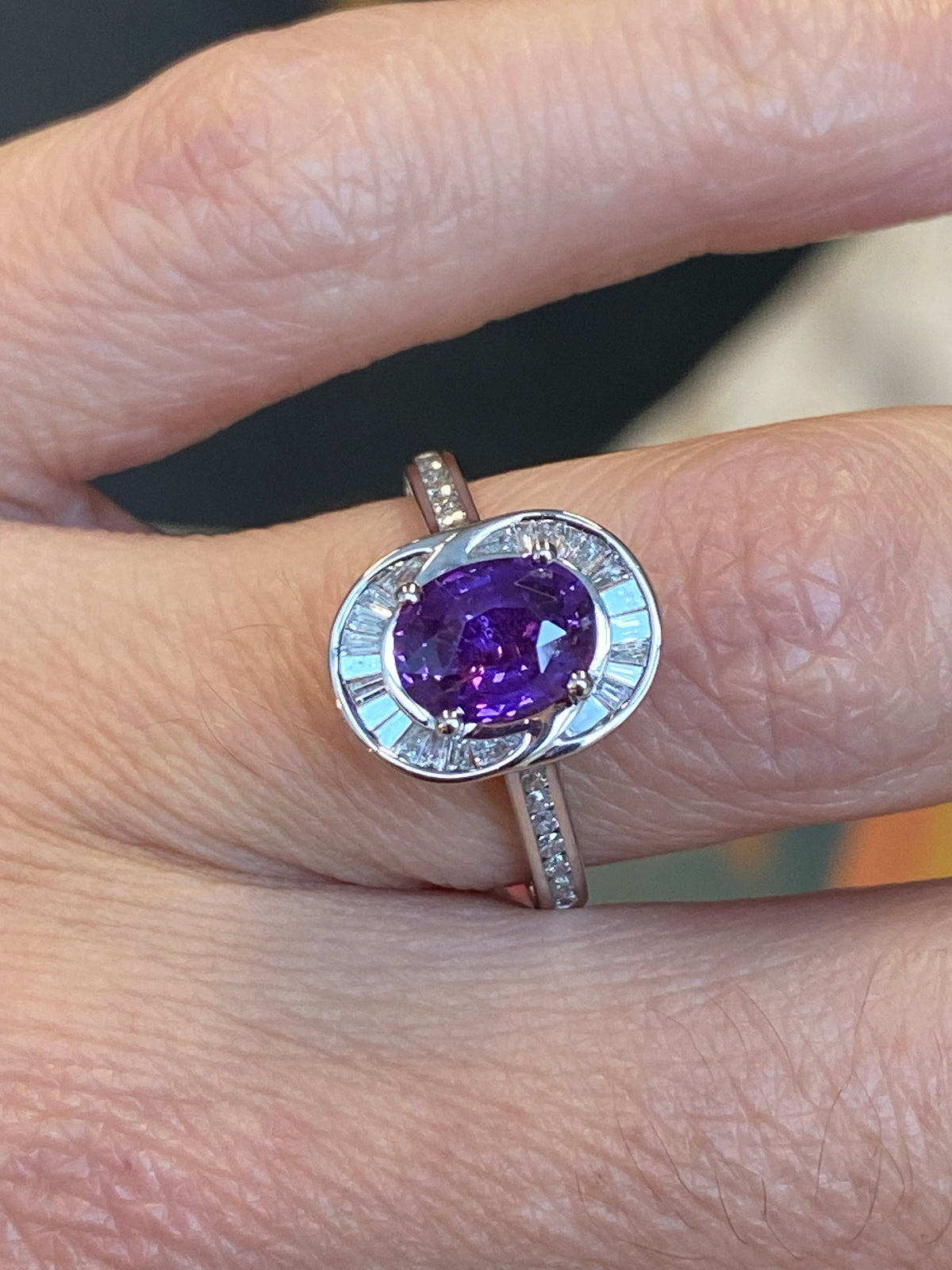 1.52 Carat Purple Sapphire and 0.36ctw Natural Diamond Halo Ring in Platinum