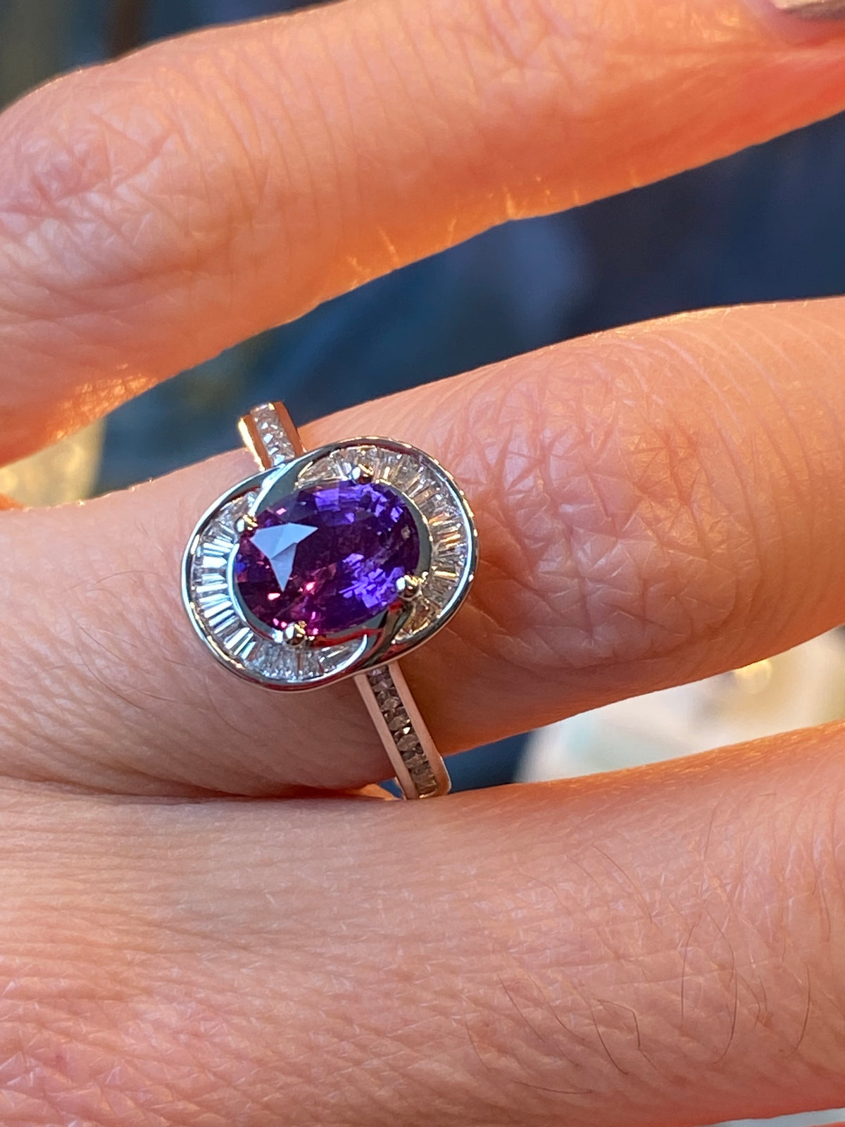 1.52 Carat Purple Sapphire and 0.36ctw Natural Diamond Halo Ring in Platinum