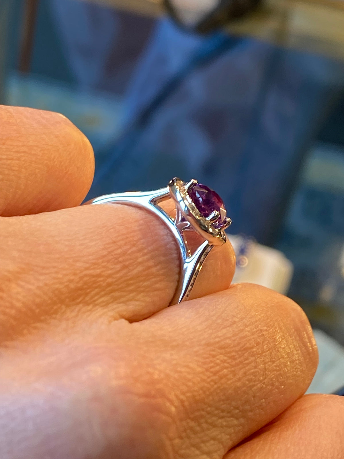 1.52 Carat Purple Sapphire and 0.36ctw Natural Diamond Halo Ring in Platinum