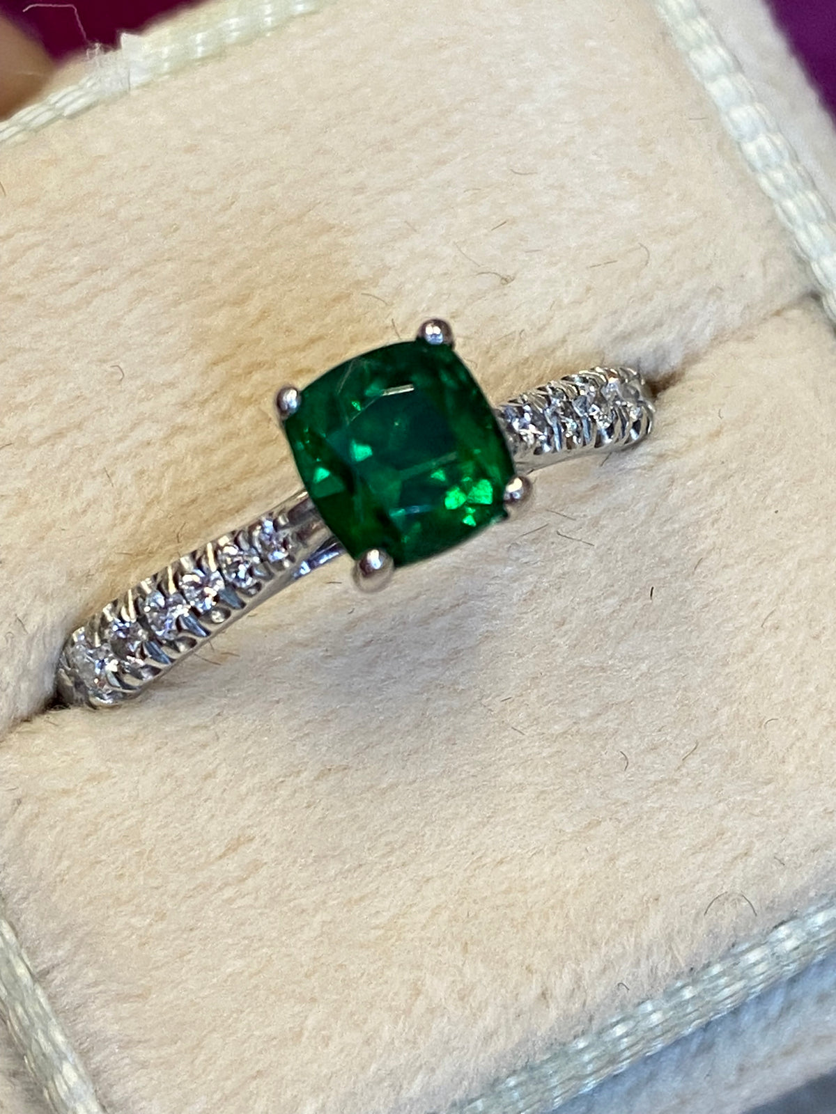 0.80 CTW Tsavorite Garnet and Natural Diamond Engagment Ring in Platinum