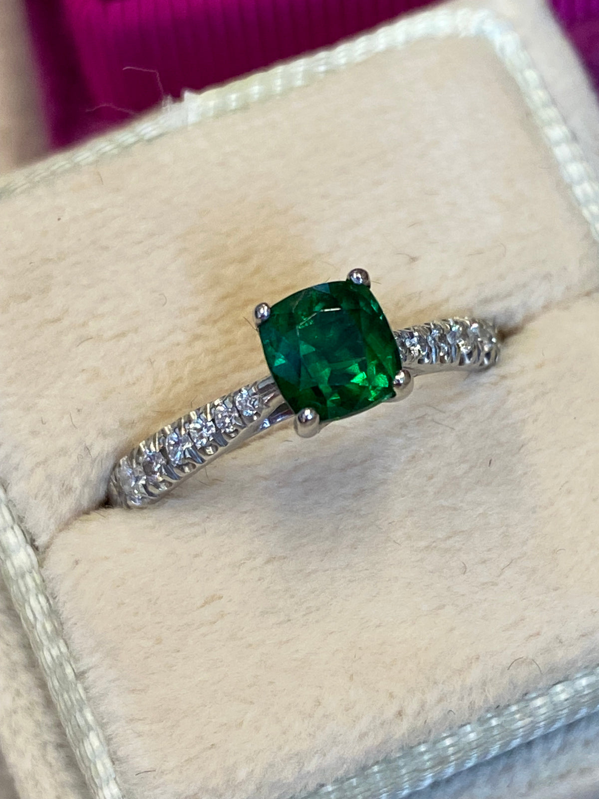 0.80 CTW Tsavorite Garnet and Natural Diamond Engagment Ring in Platinum