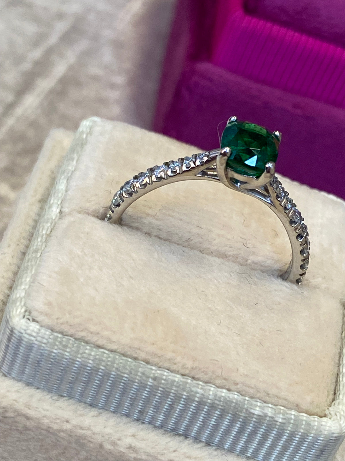0.80 CTW Tsavorite Garnet and Natural Diamond Engagment Ring in Platinum