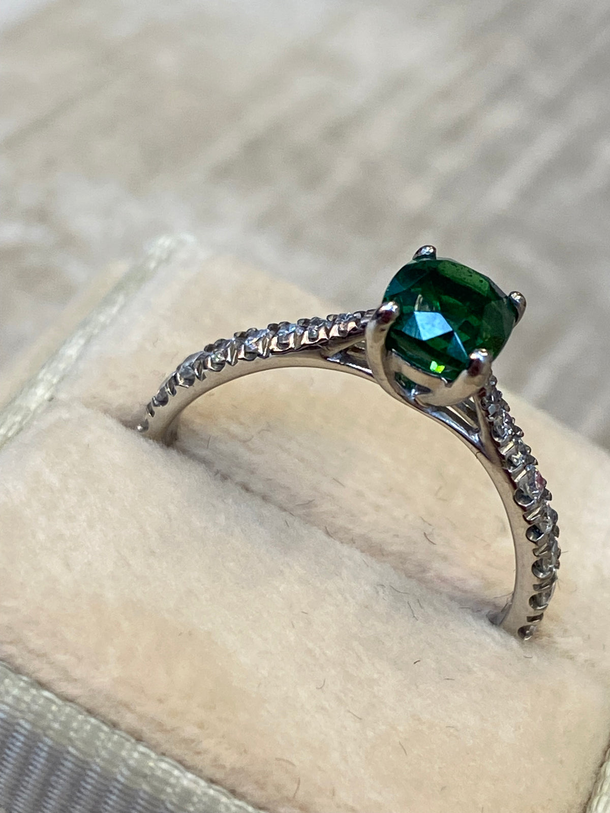 0.80 CTW Tsavorite Garnet and Natural Diamond Engagment Ring in Platinum