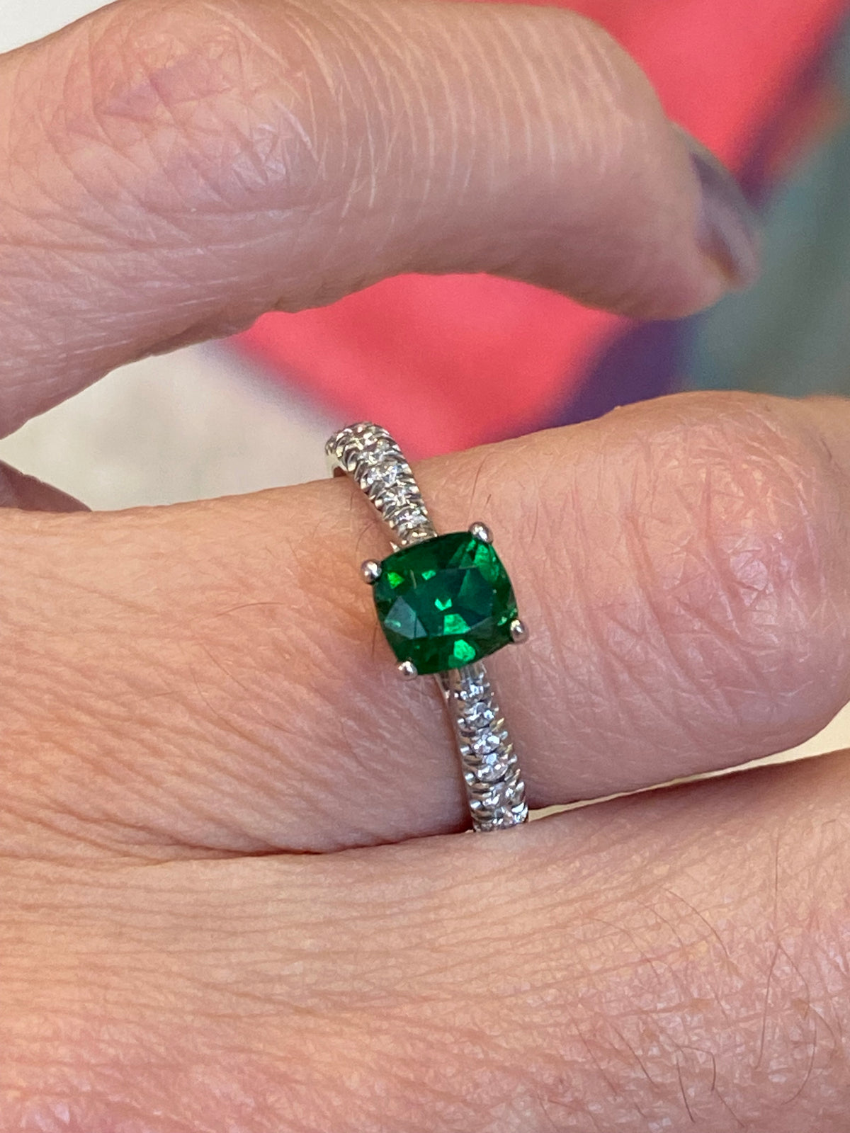 0.80 CTW Tsavorite Garnet and Natural Diamond Engagment Ring in Platinum