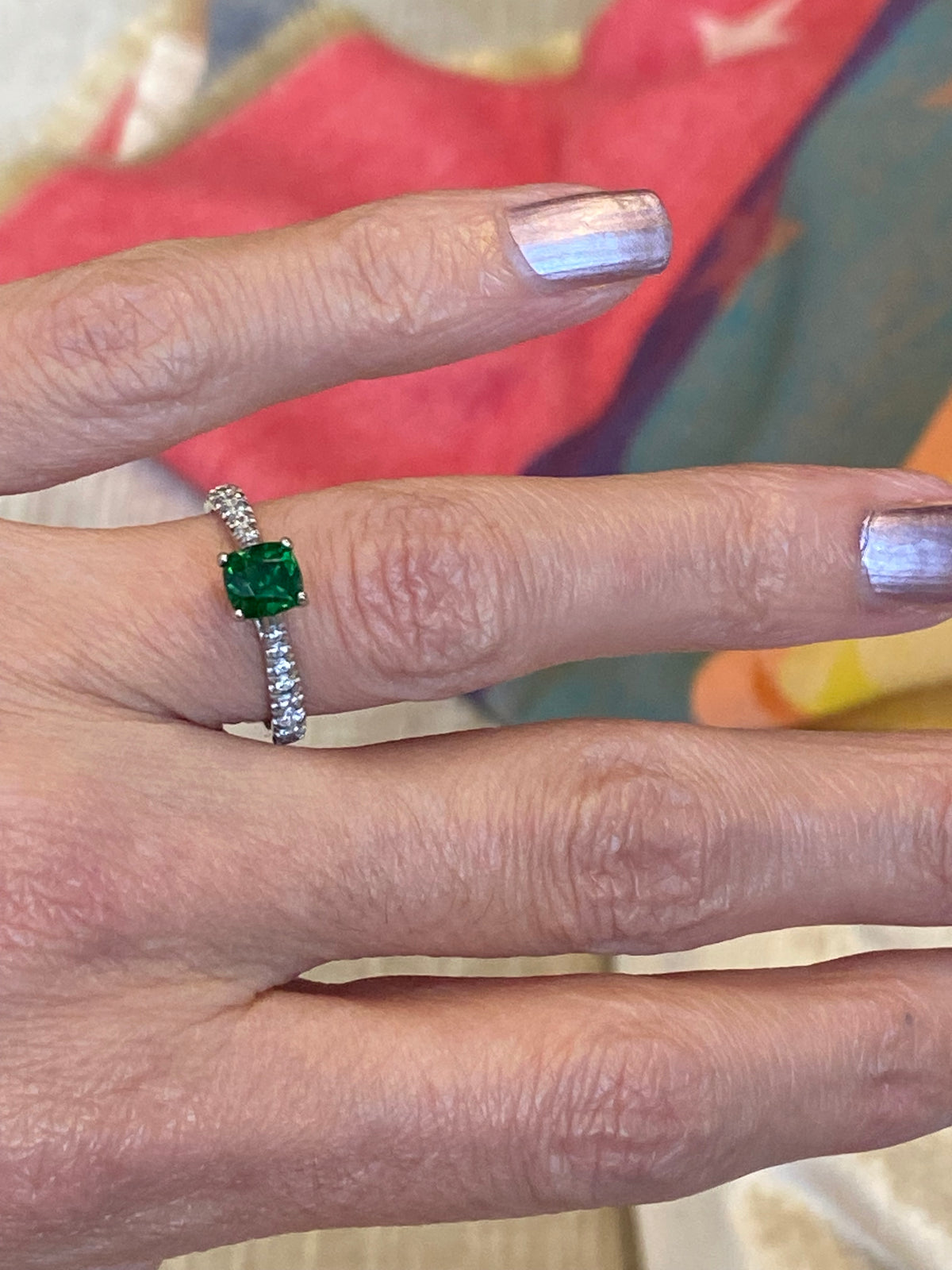0.80 CTW Tsavorite Garnet and Natural Diamond Engagment Ring in Platinum