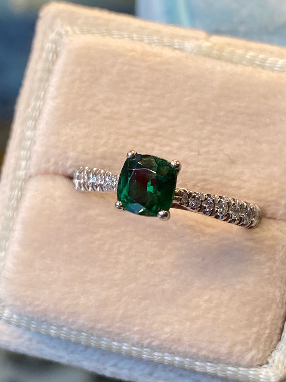 0.80 CTW Tsavorite Garnet and Natural Diamond Engagment Ring in Platinum