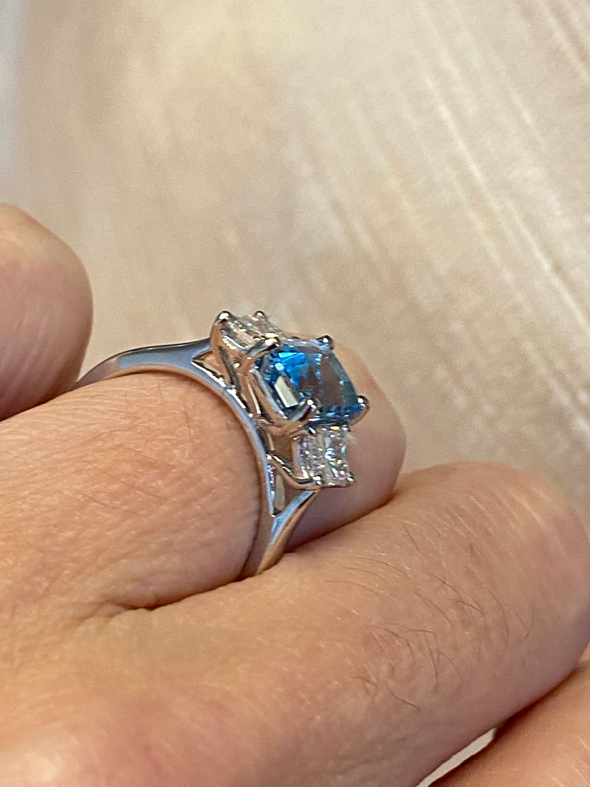 1.59 Carat Aquamarine and 0.80 CTW Natural Diamond Three-Stone Ring in Platinum