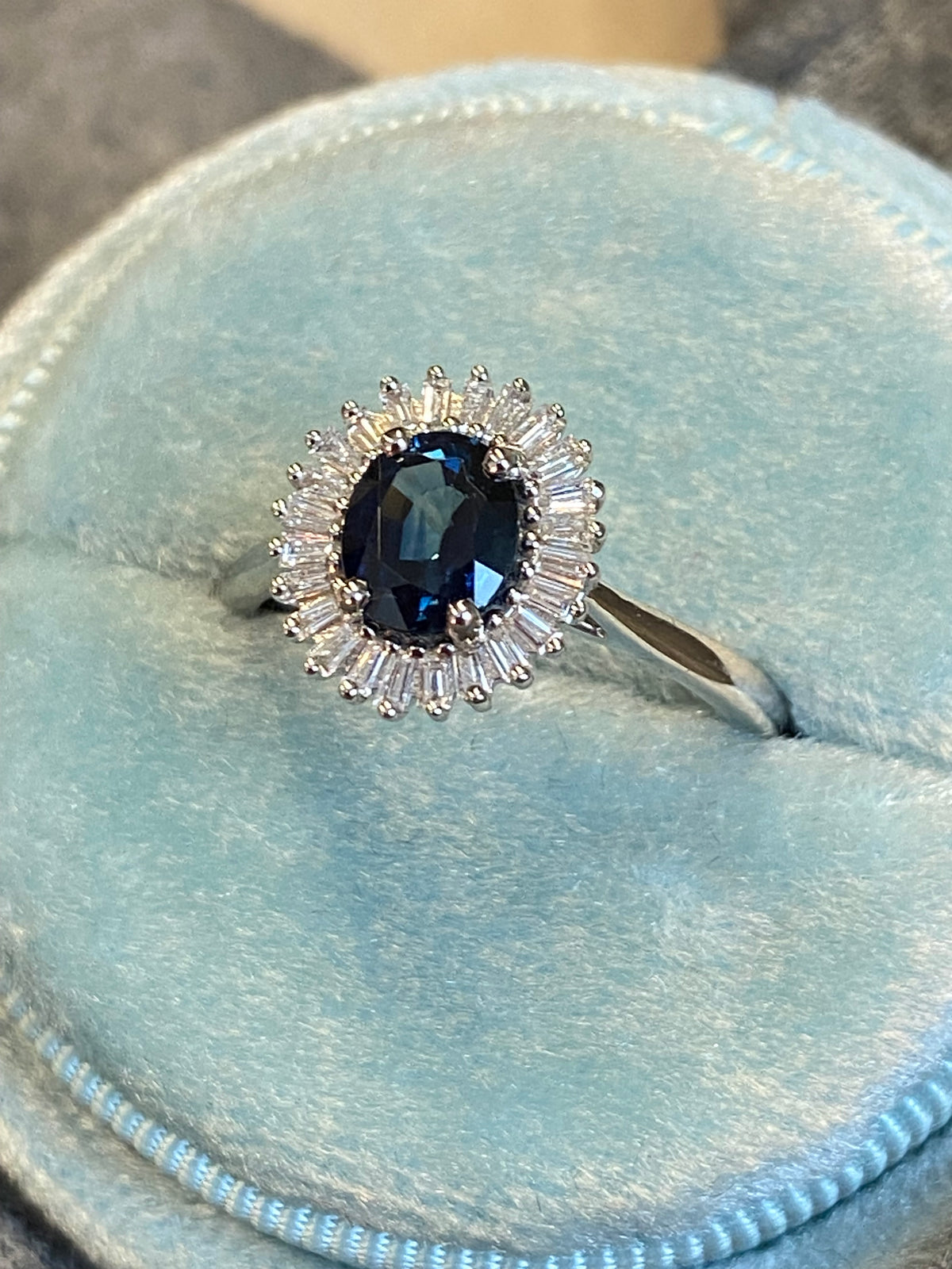 1.27 CTW Blue Ceylon Sapphire and Natural Diamond Ballerina Halo Ring in Platinum