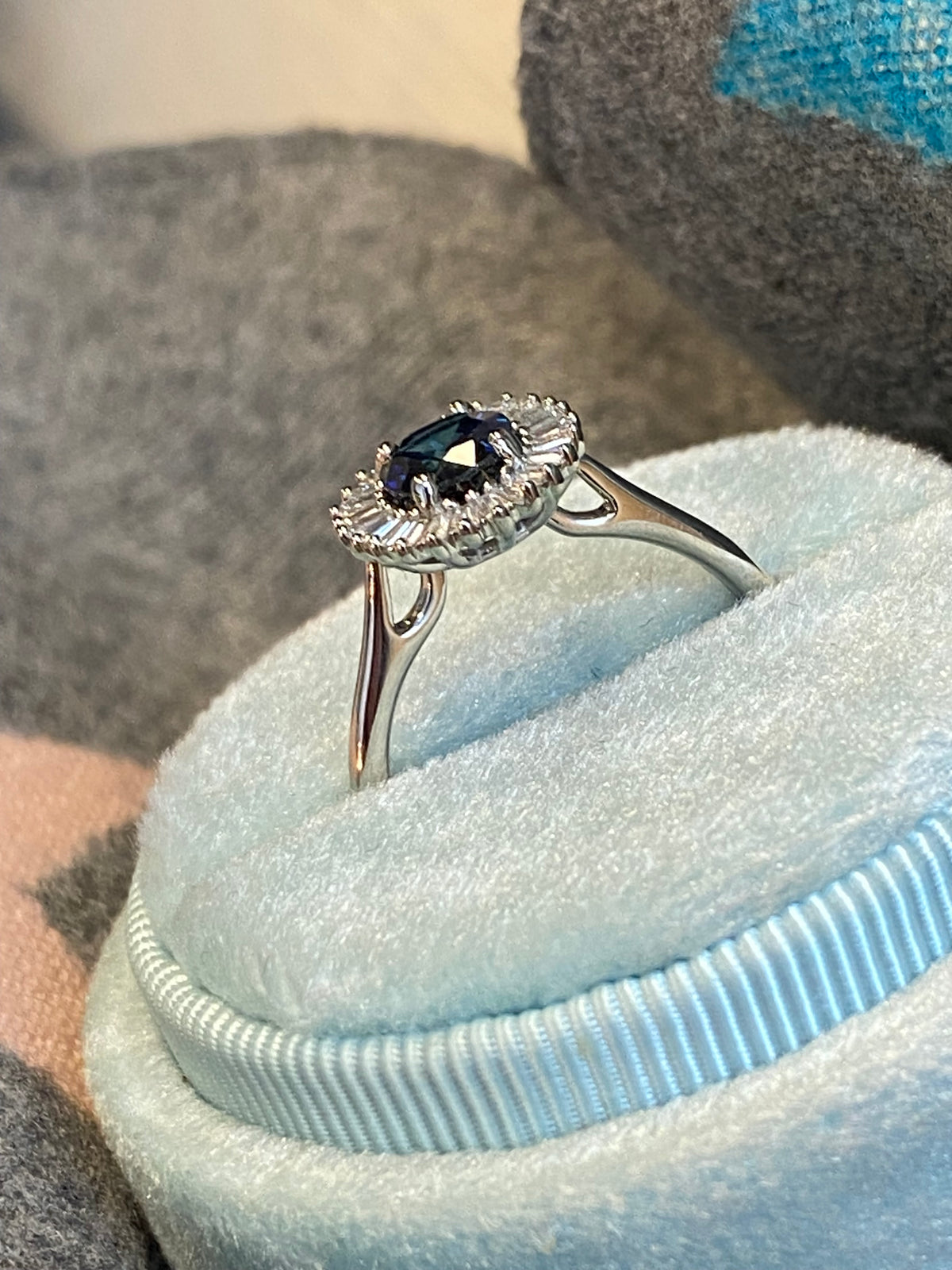 1.27 CTW Blue Ceylon Sapphire and Natural Diamond Ballerina Halo Ring in Platinum