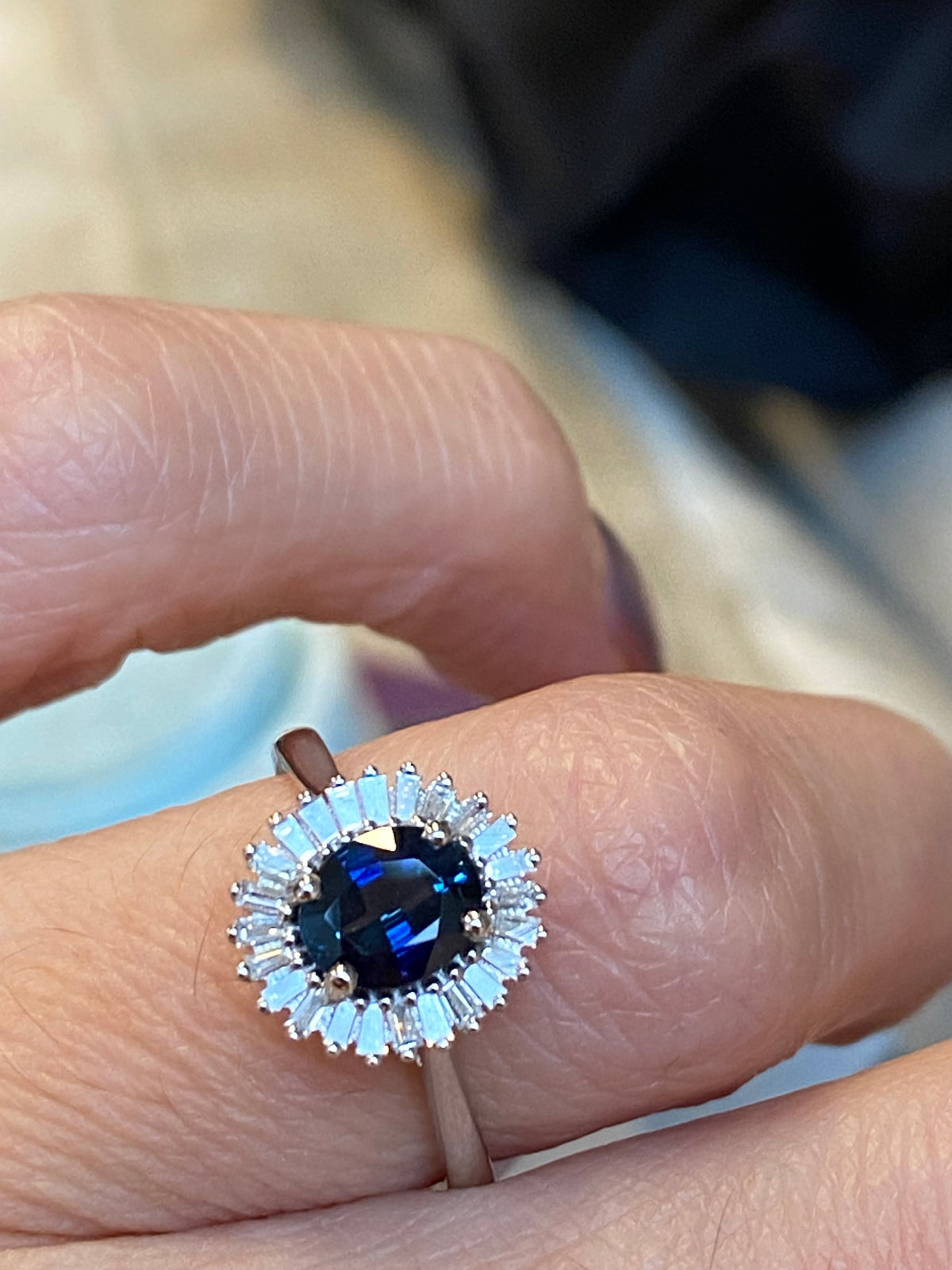 1.27 CTW Blue Ceylon Sapphire and Natural Diamond Ballerina Halo Ring in Platinum
