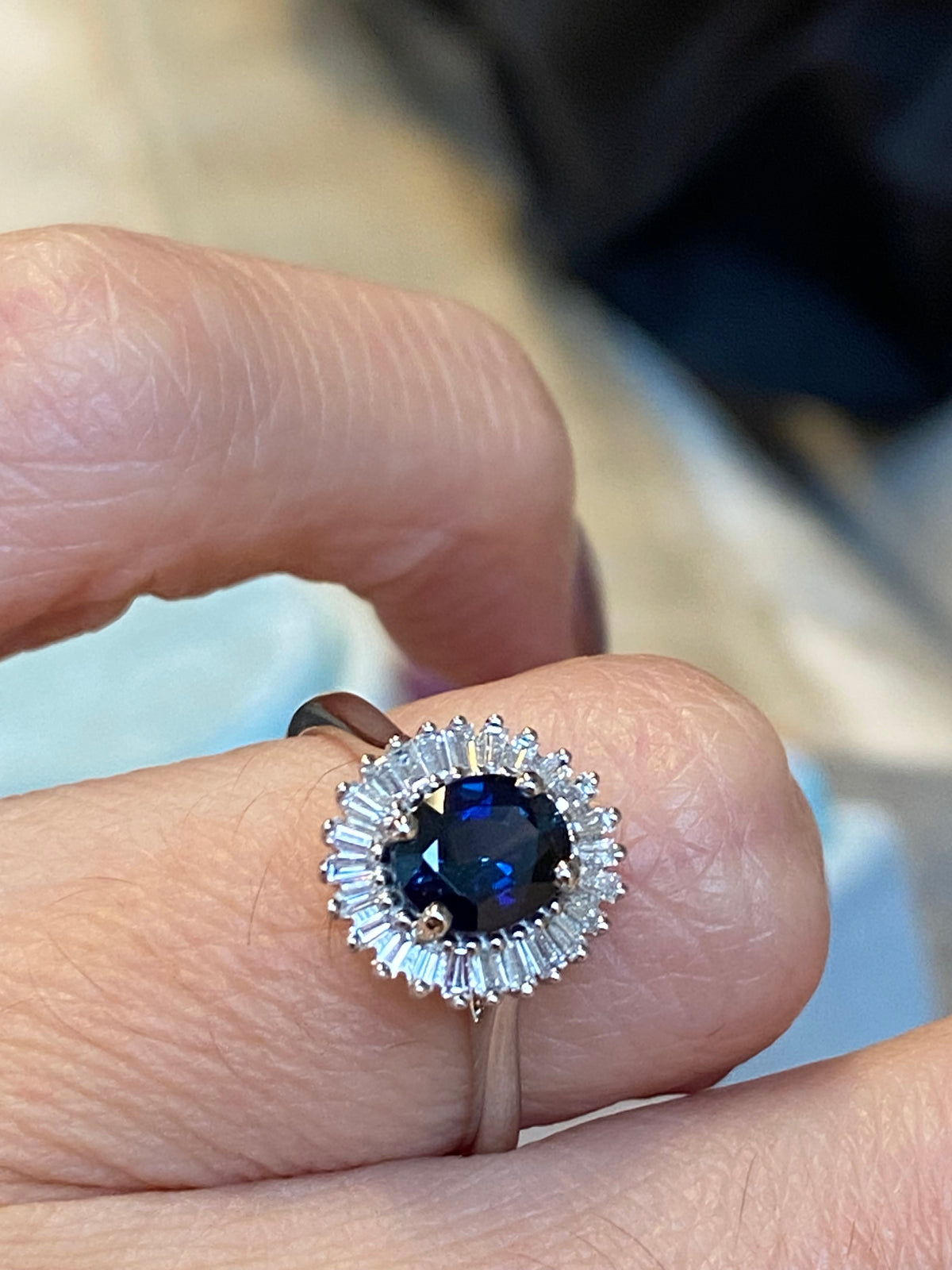 1.27 CTW Blue Ceylon Sapphire and Natural Diamond Ballerina Halo Ring in Platinum