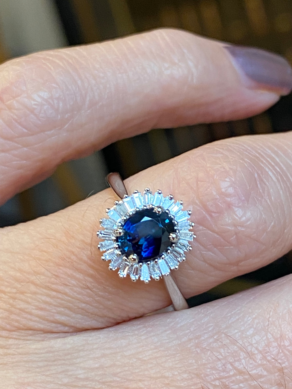 1.27 CTW Blue Ceylon Sapphire and Natural Diamond Ballerina Halo Ring in Platinum