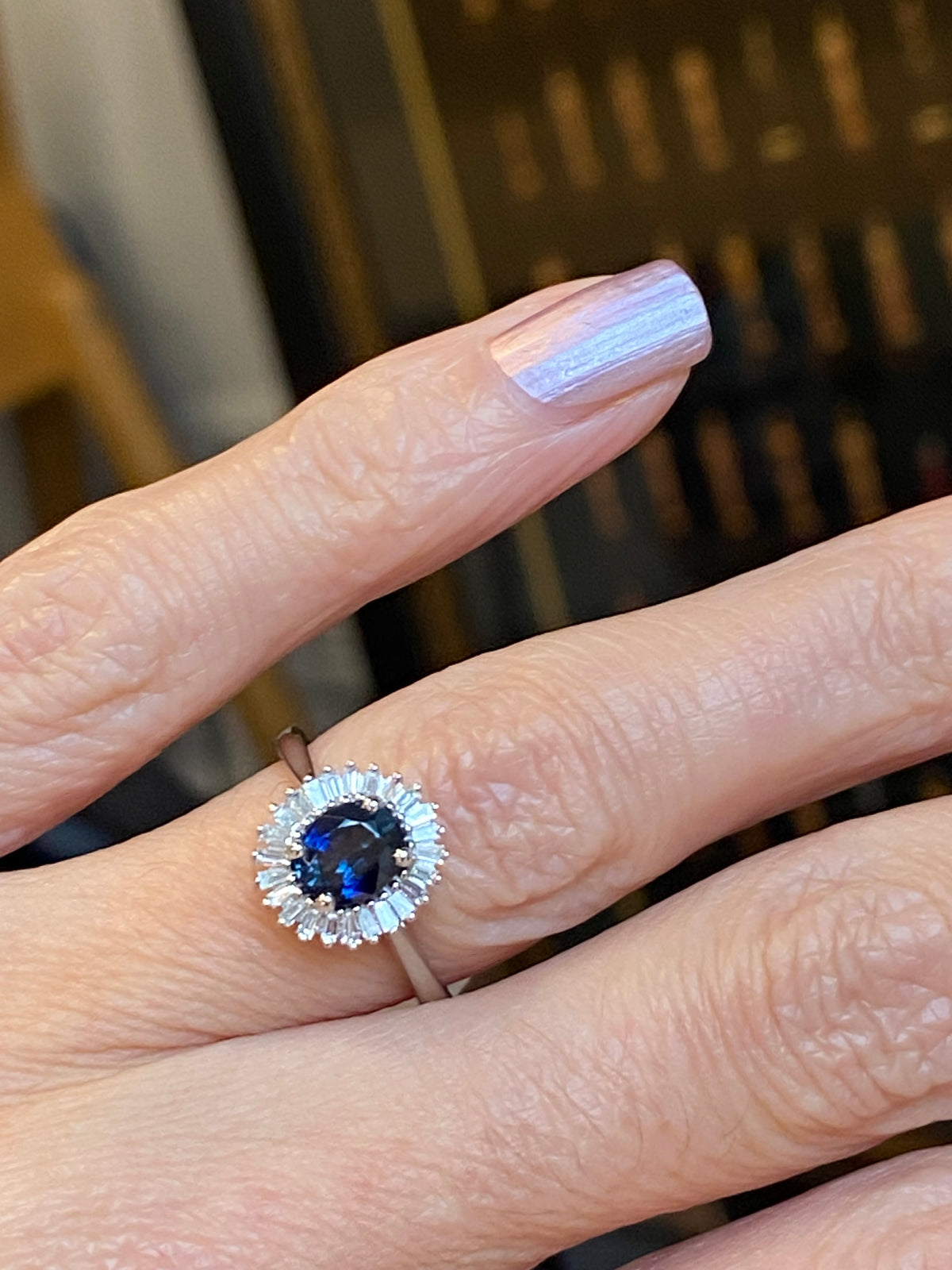 1.27 CTW Blue Ceylon Sapphire and Natural Diamond Ballerina Halo Ring in Platinum