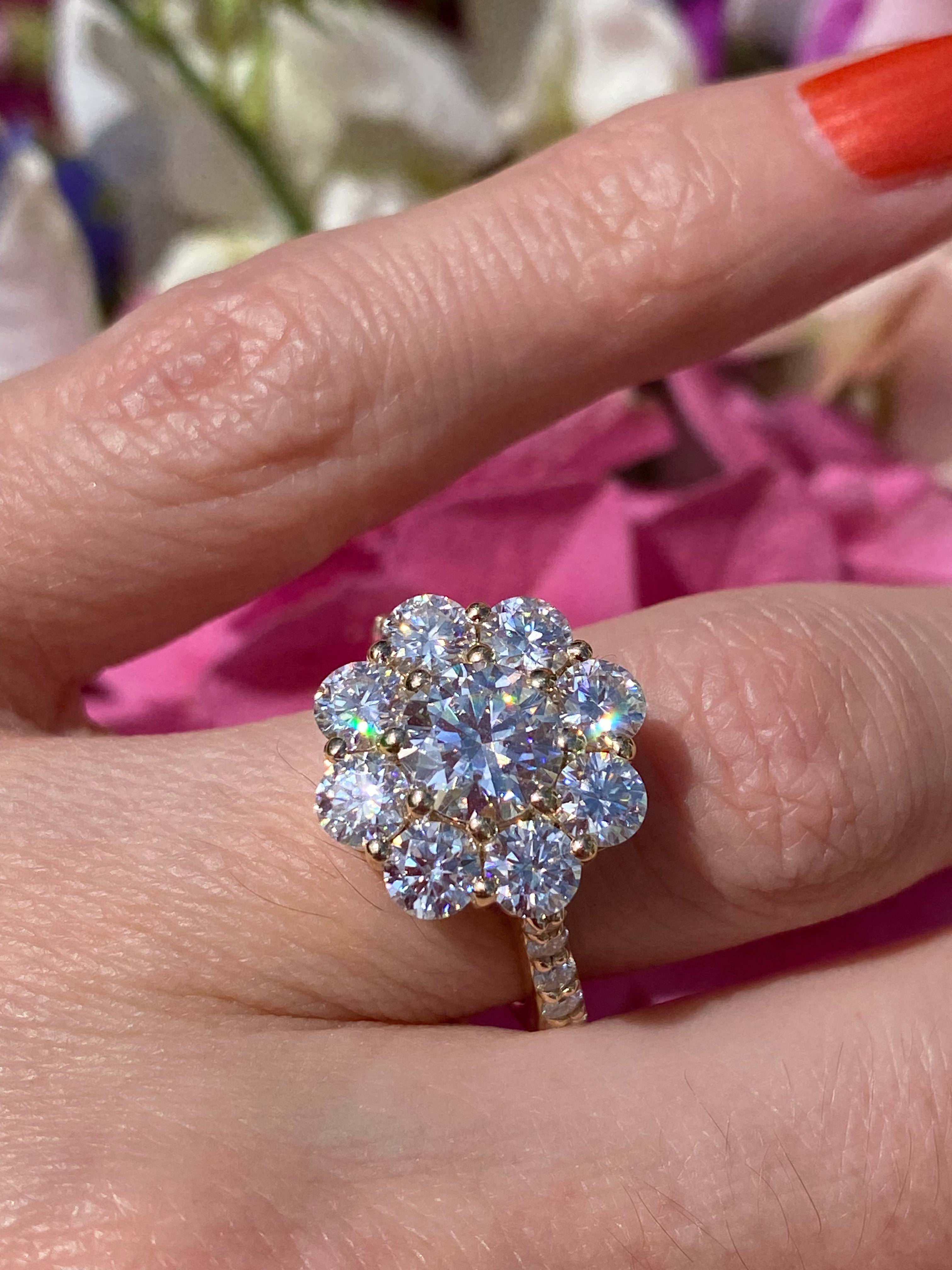3.38 CTW Moissanite Daisy Halo Engagement Ring in Sterling Silver
