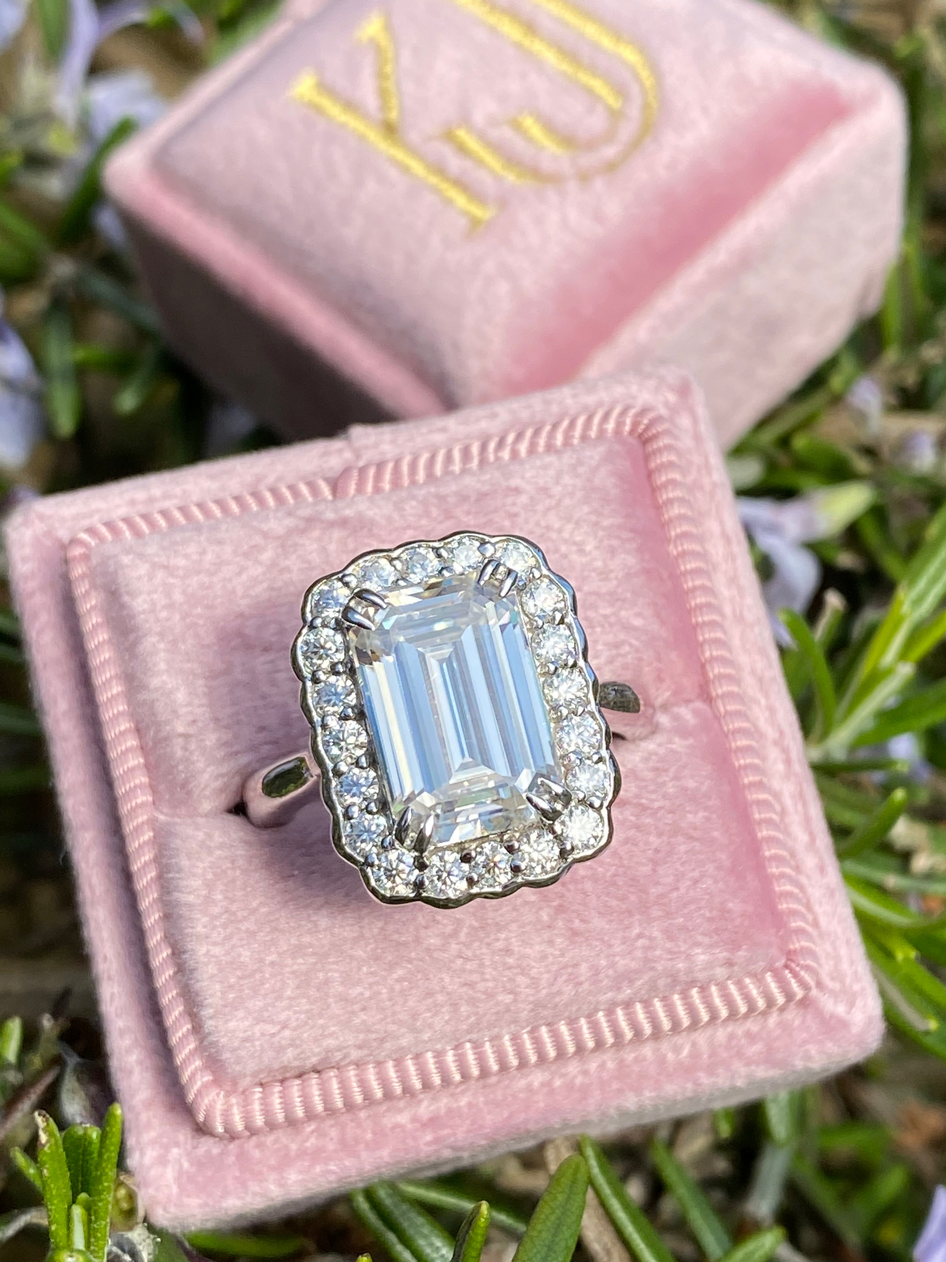 5.38 CTW Emerald Cut Moissanite Halo Cocktail Ring in Sterling Silver