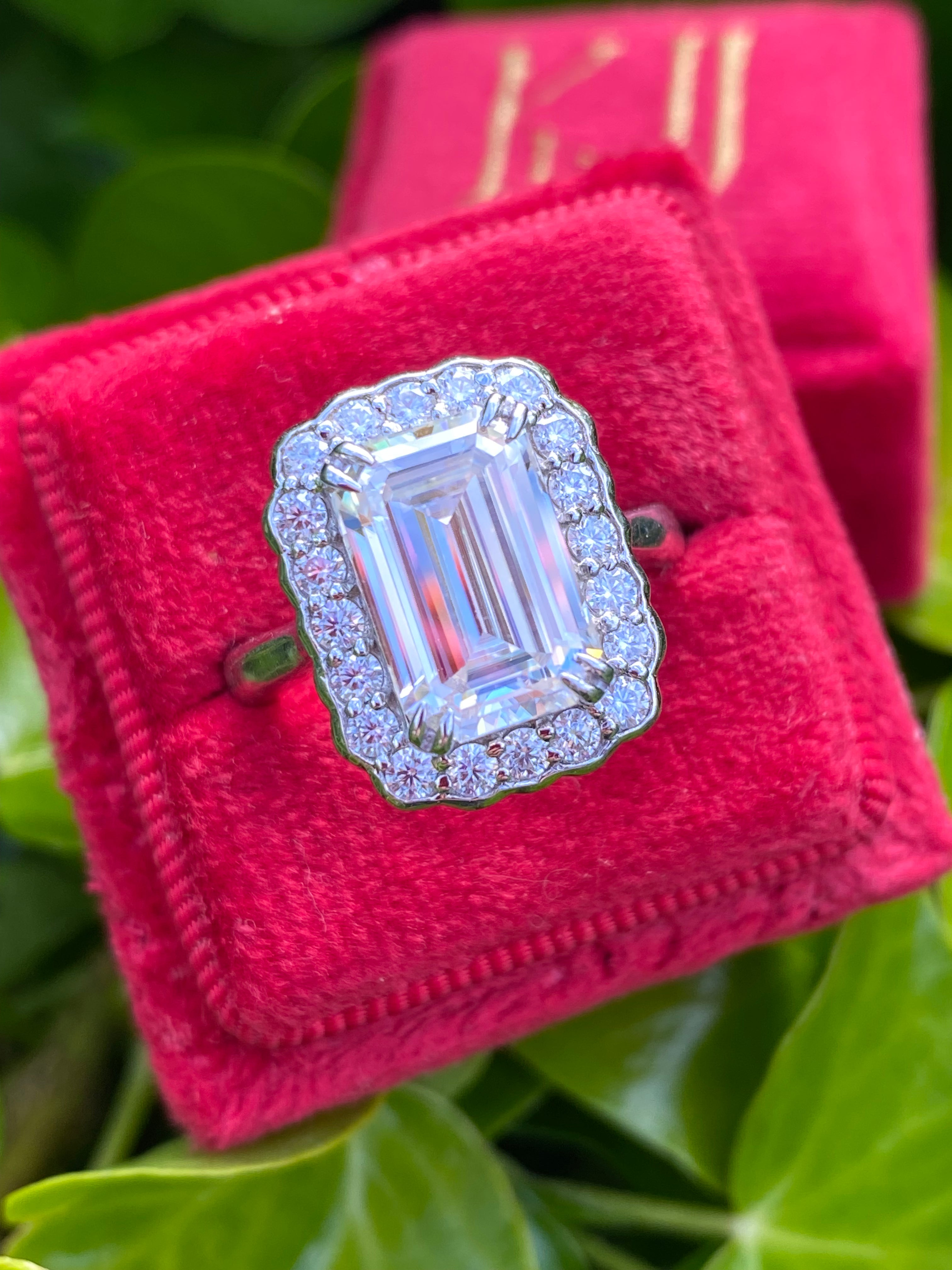 5.38 CTW Emerald Cut Moissanite Halo Cocktail Ring in Sterling Silver
