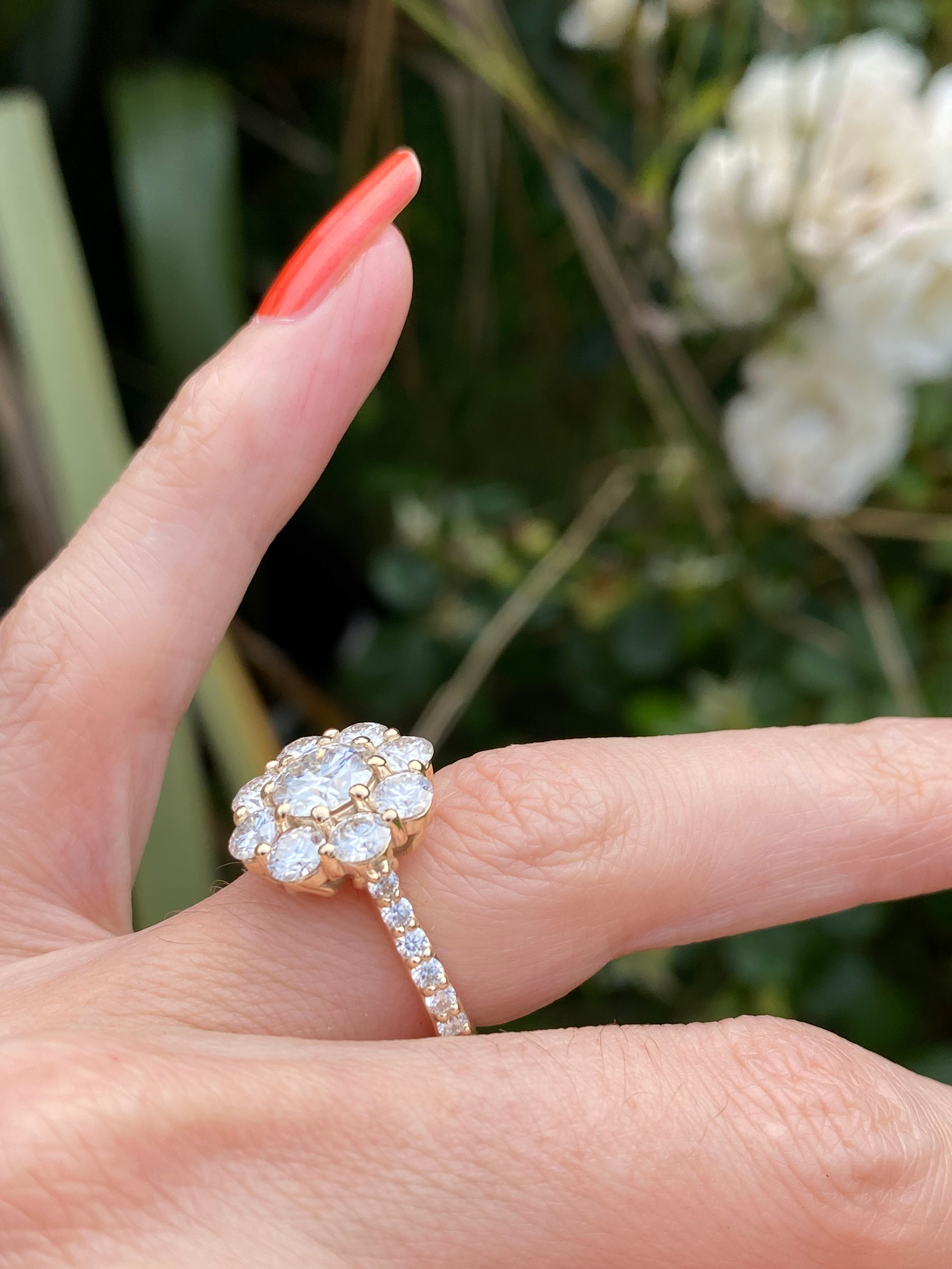 3.38 CTW Moissanite Daisy Halo Engagement Ring in Sterling Silver