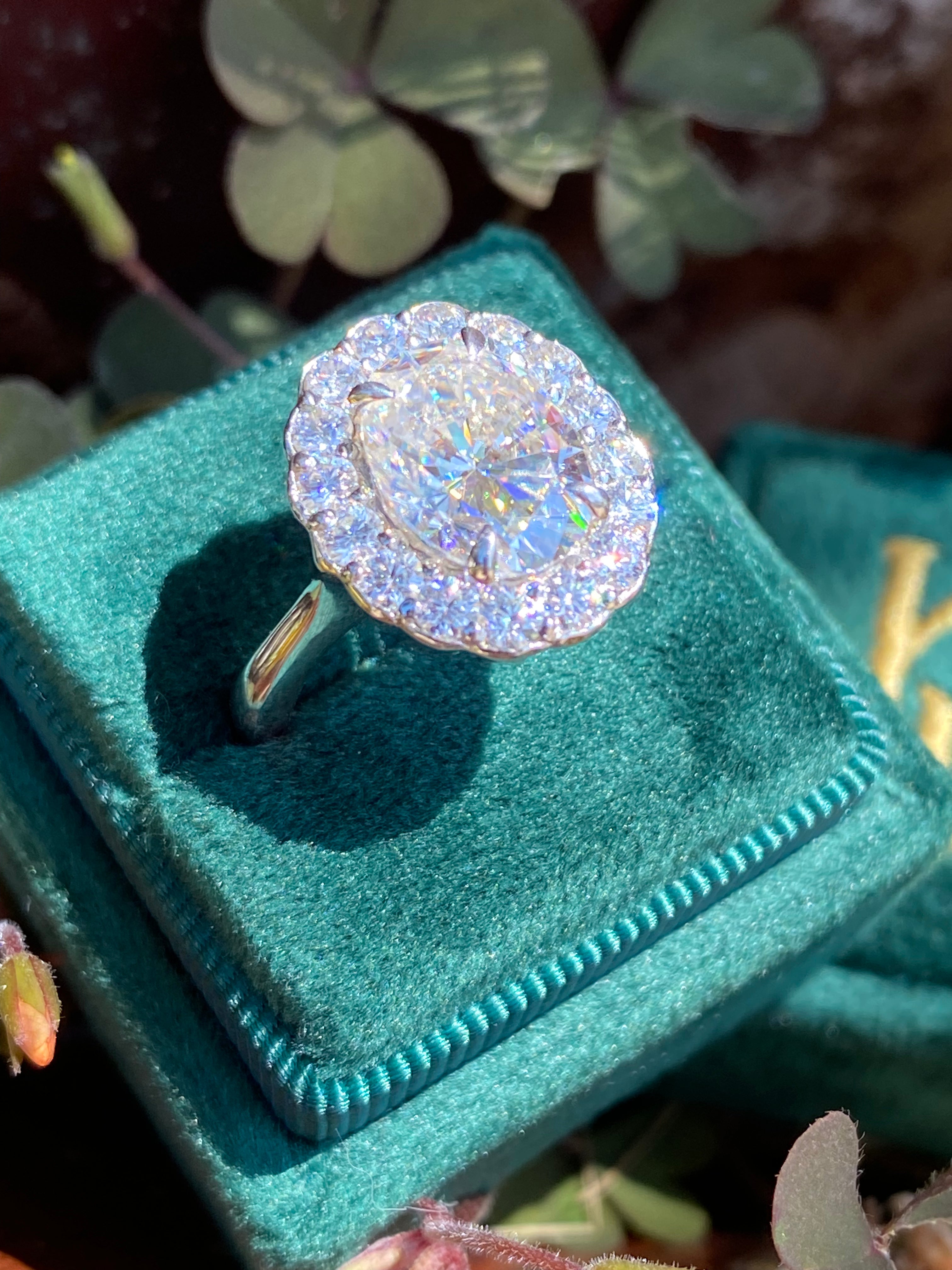 4.47 Carat Oval Cut Moissanite Oval Halo Ring in Sterling Silver