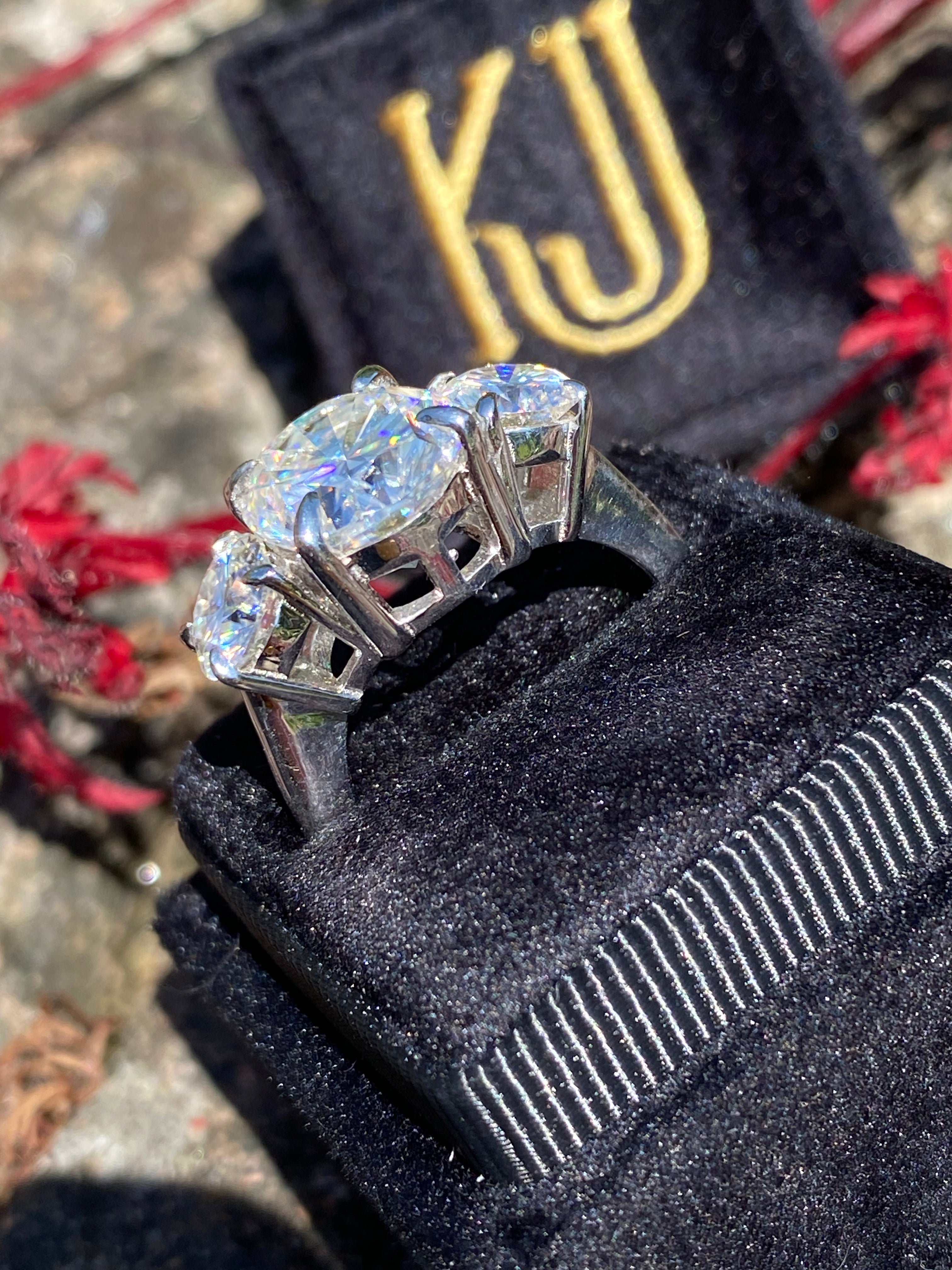 5.65 CTW Oval Cut Moissanite Three Stone Engagement Ring in Sterling Silver