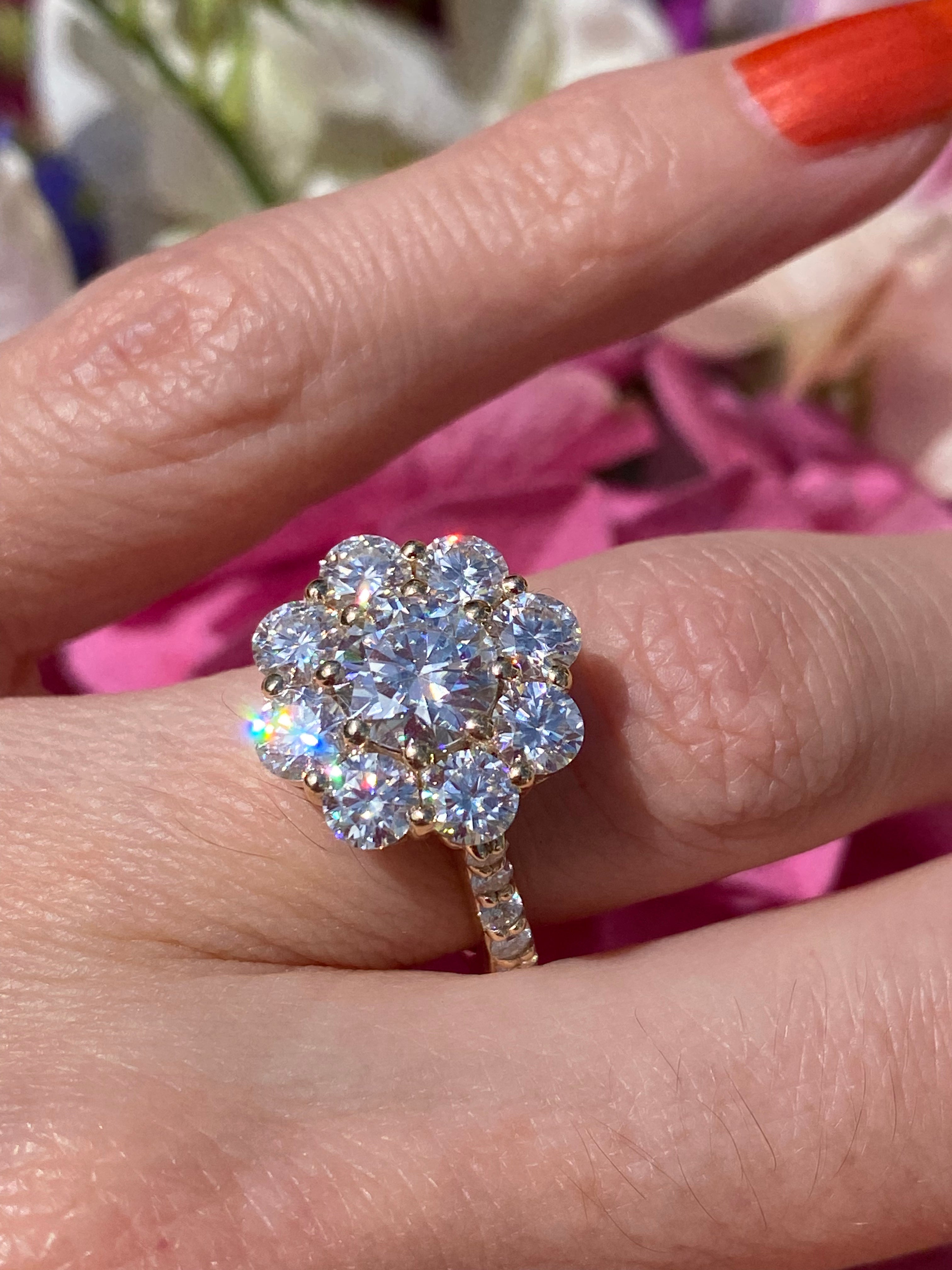 3.38 CTW Moissanite Daisy Halo Engagement Ring in Sterling Silver