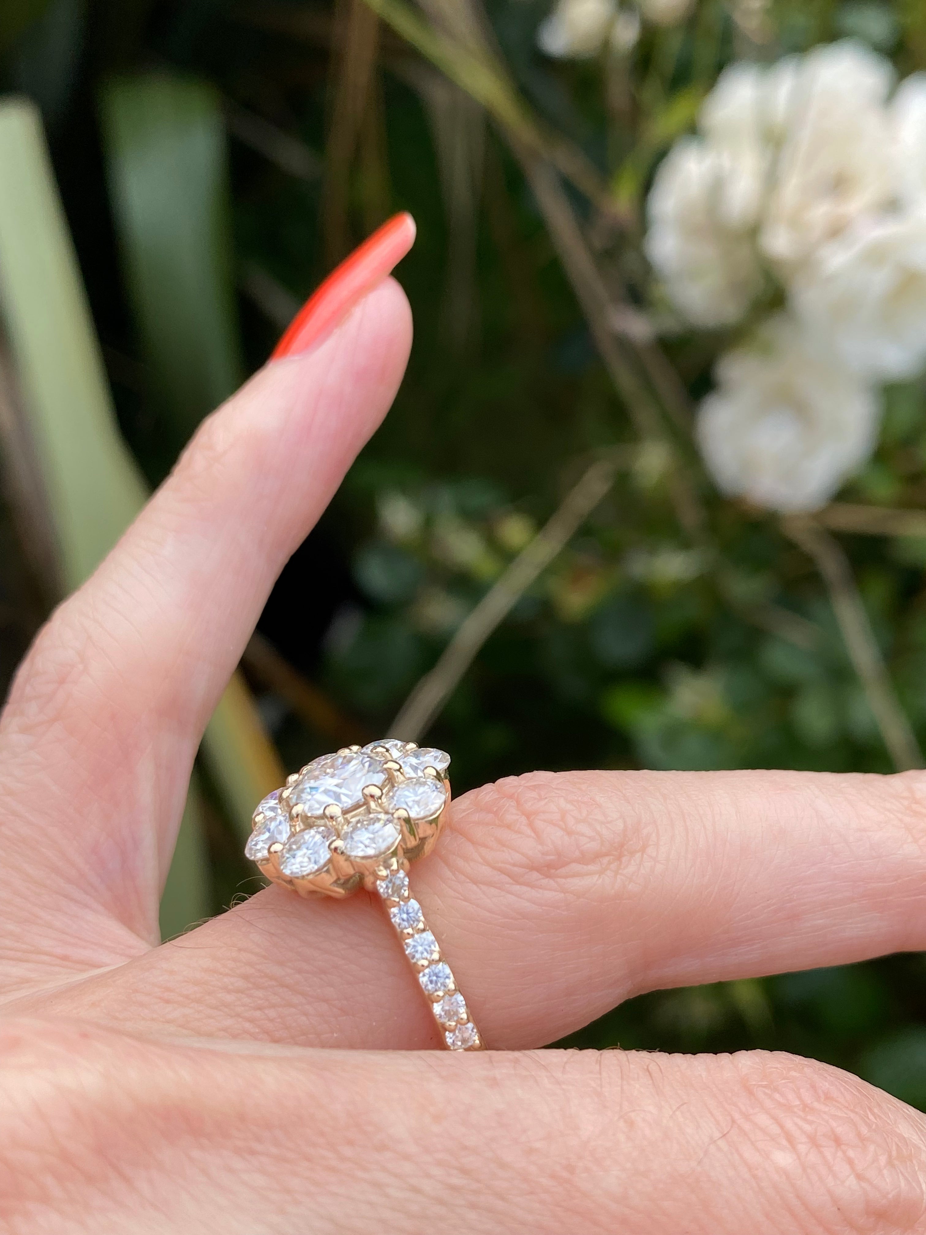 3.38 CTW Moissanite Daisy Halo Engagement Ring in Sterling Silver