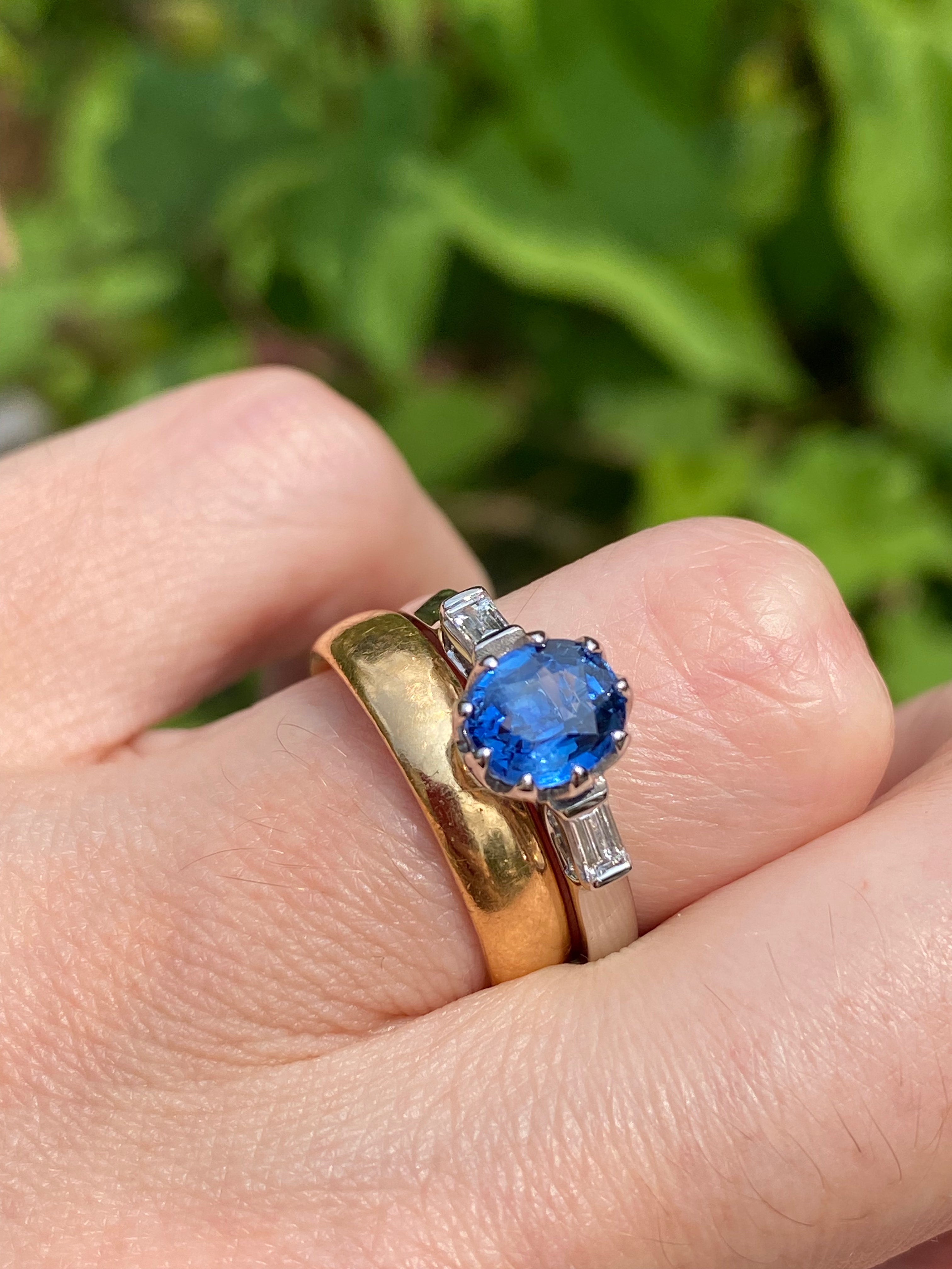 1.25 Carat Blue Ceylon Sapphire and Diamond Three Stone Ring in Platinum
