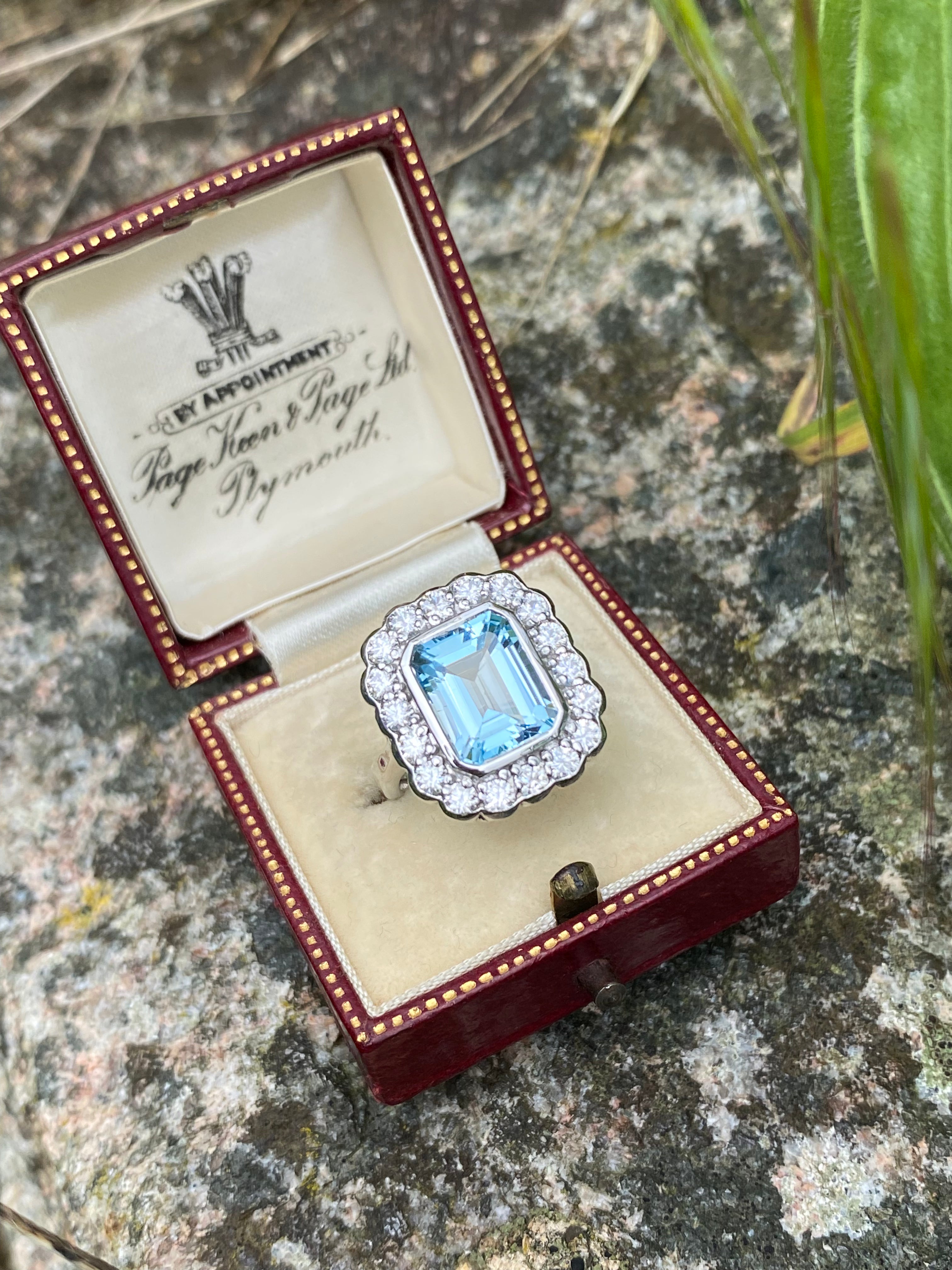 4.25 CTW Emerald Cut Blue Topaz and Moissanite Halo Cocktail Ring