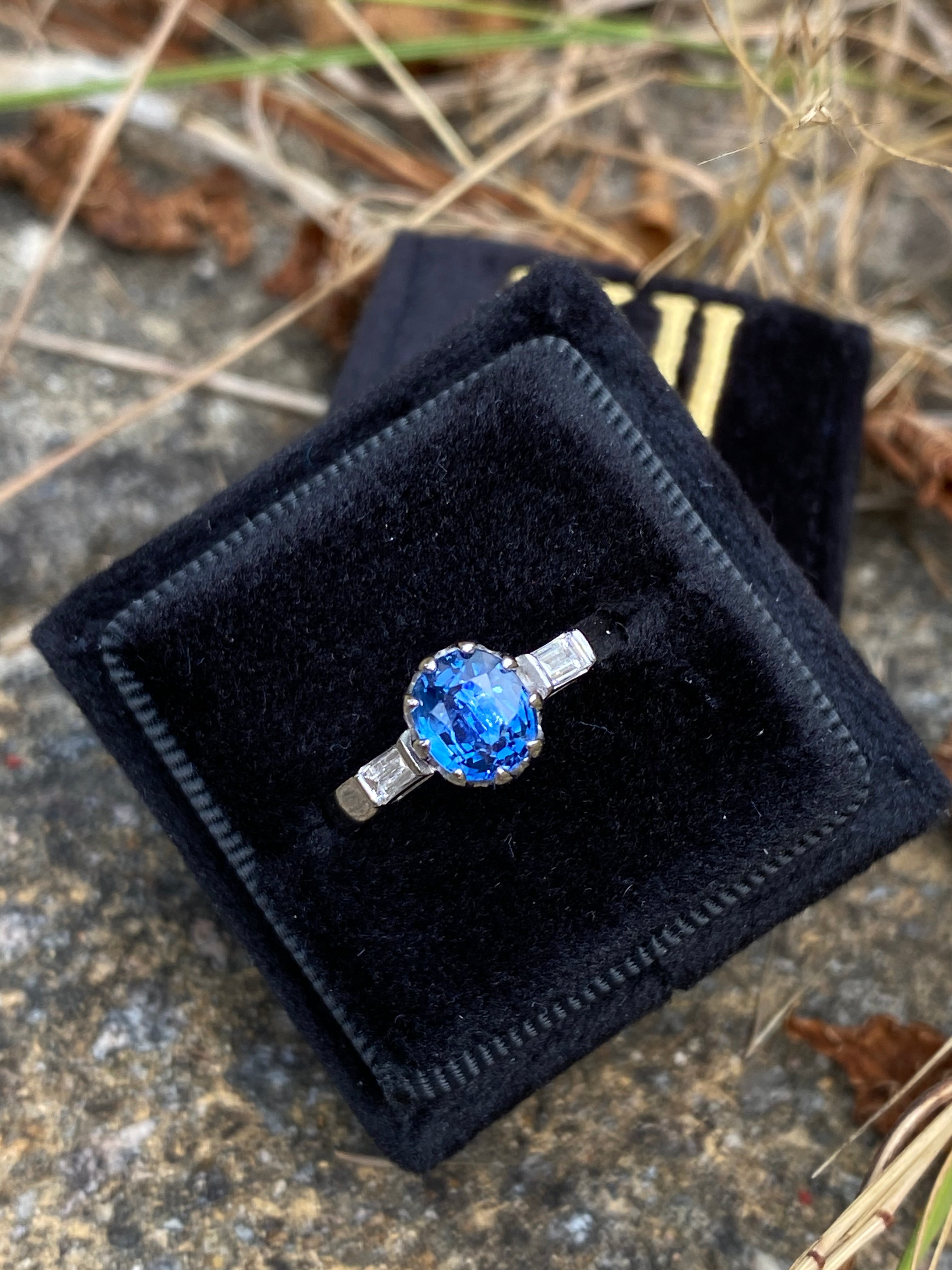 1.25 Carat Blue Ceylon Sapphire and Diamond Three Stone Ring in Platinum