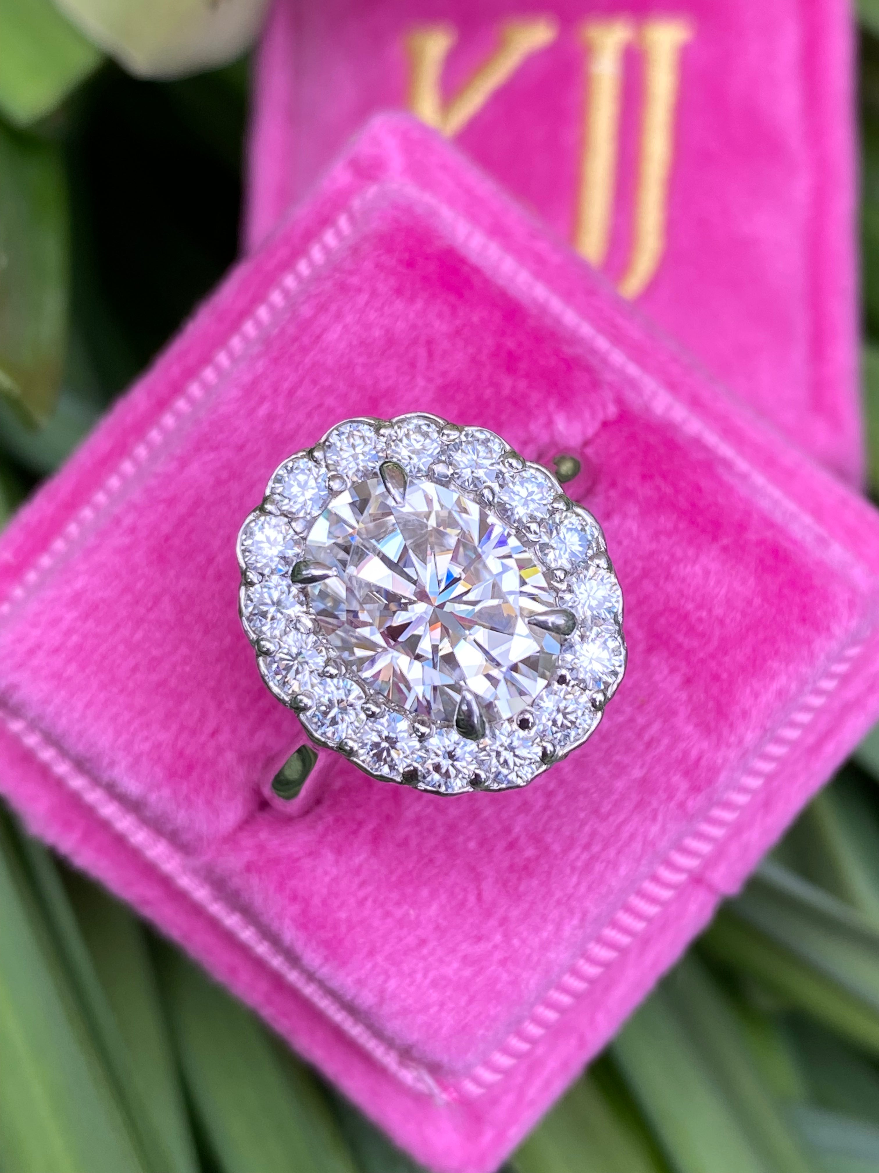 4.47 Carat Oval Cut Moissanite Oval Halo Ring in Sterling Silver