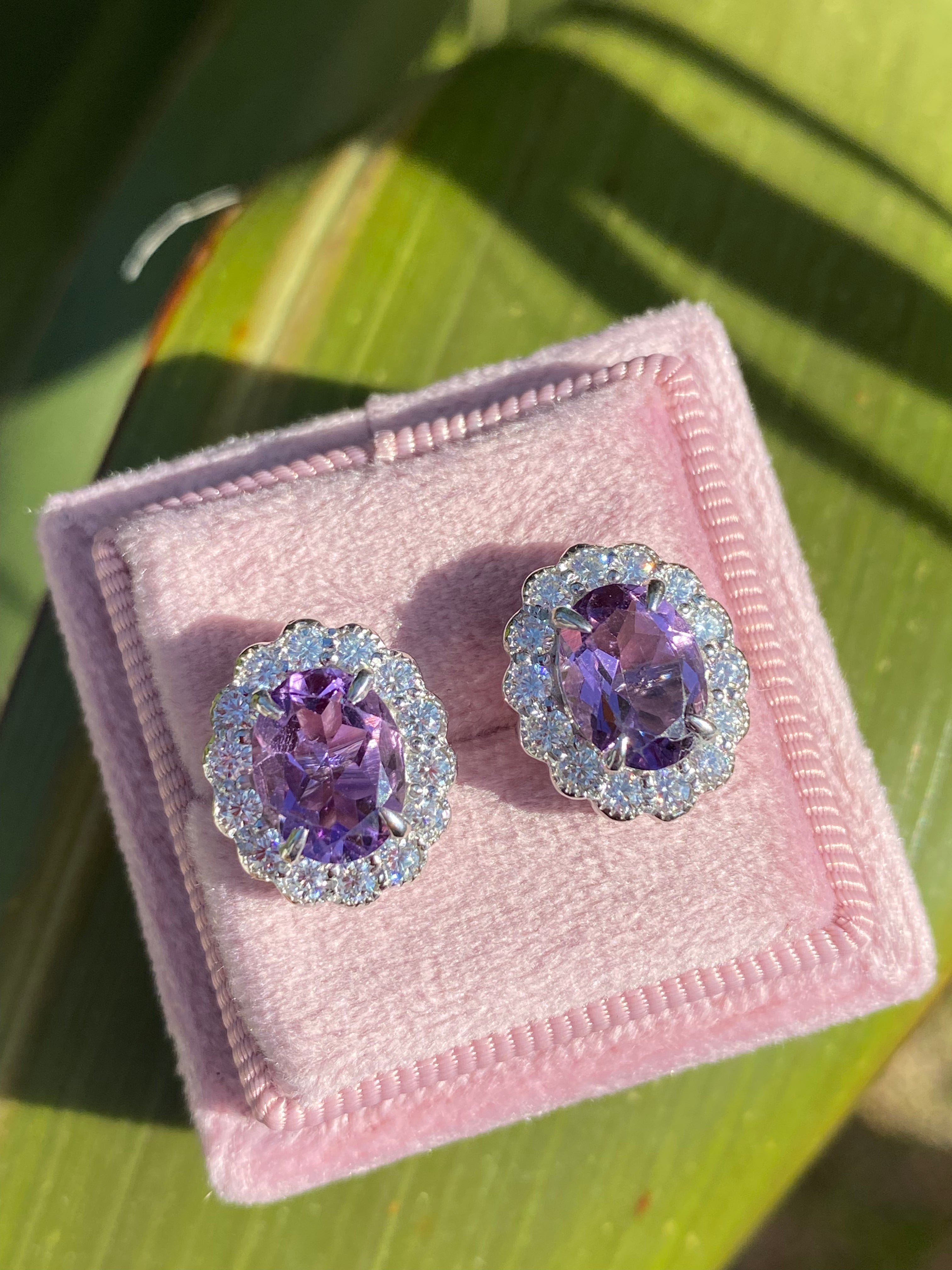 4.71 CTW Oval Cut Amethyst and Moissanite Earrings in Sterling Silver