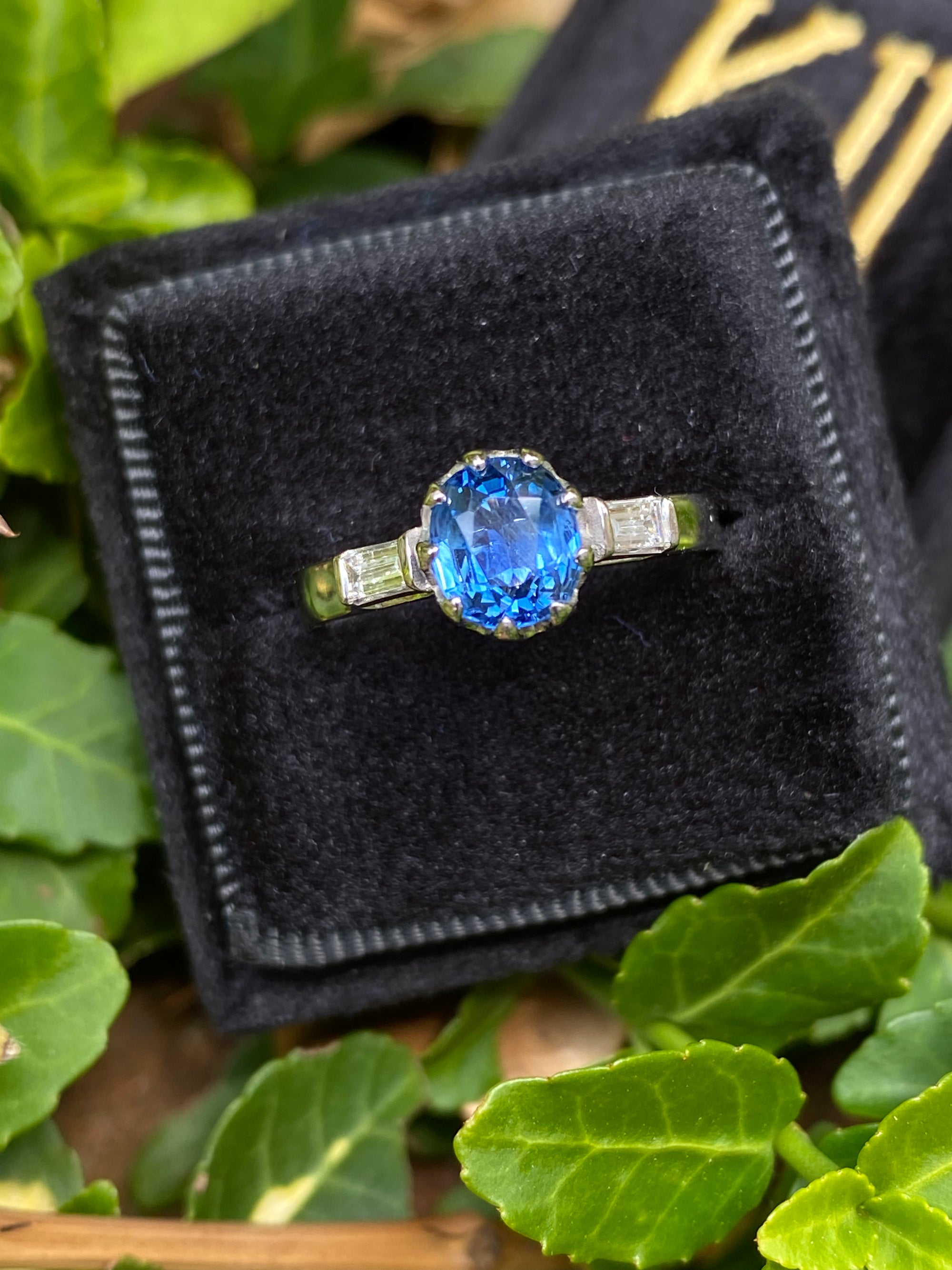 1.25 Carat Blue Ceylon Sapphire and Diamond Three Stone Ring in Platinum