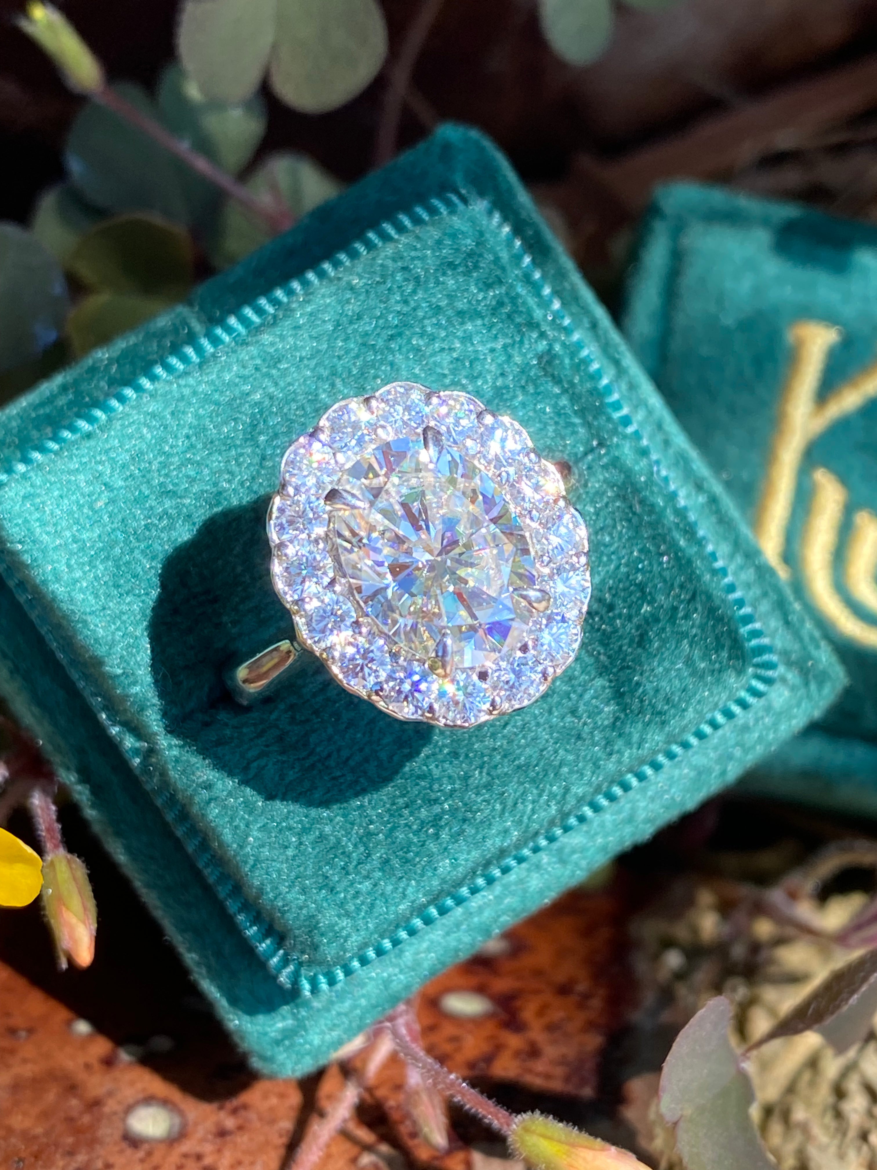 4.47 Carat Oval Cut Moissanite Oval Halo Ring in Sterling Silver