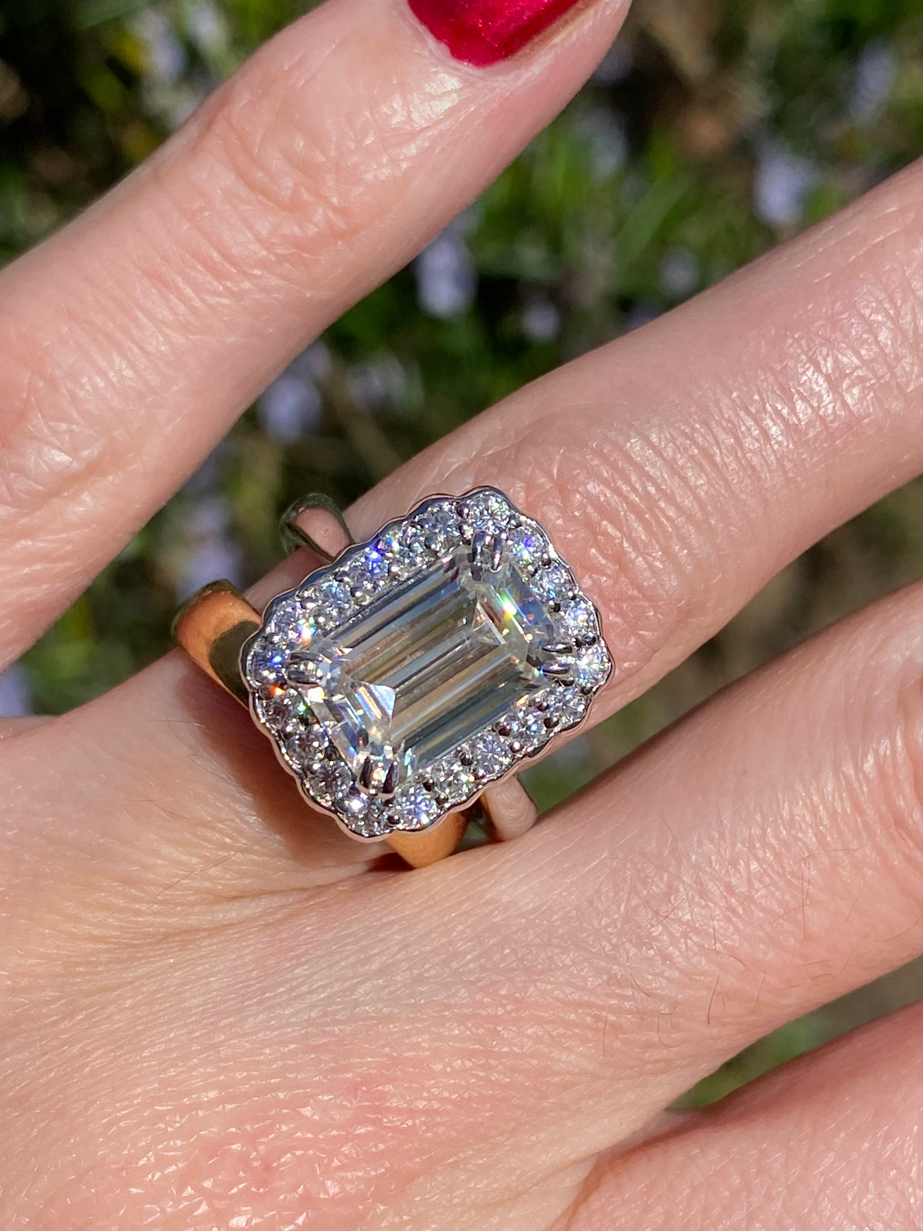 5.38 CTW Emerald Cut Moissanite Halo Cocktail Ring in Sterling Silver